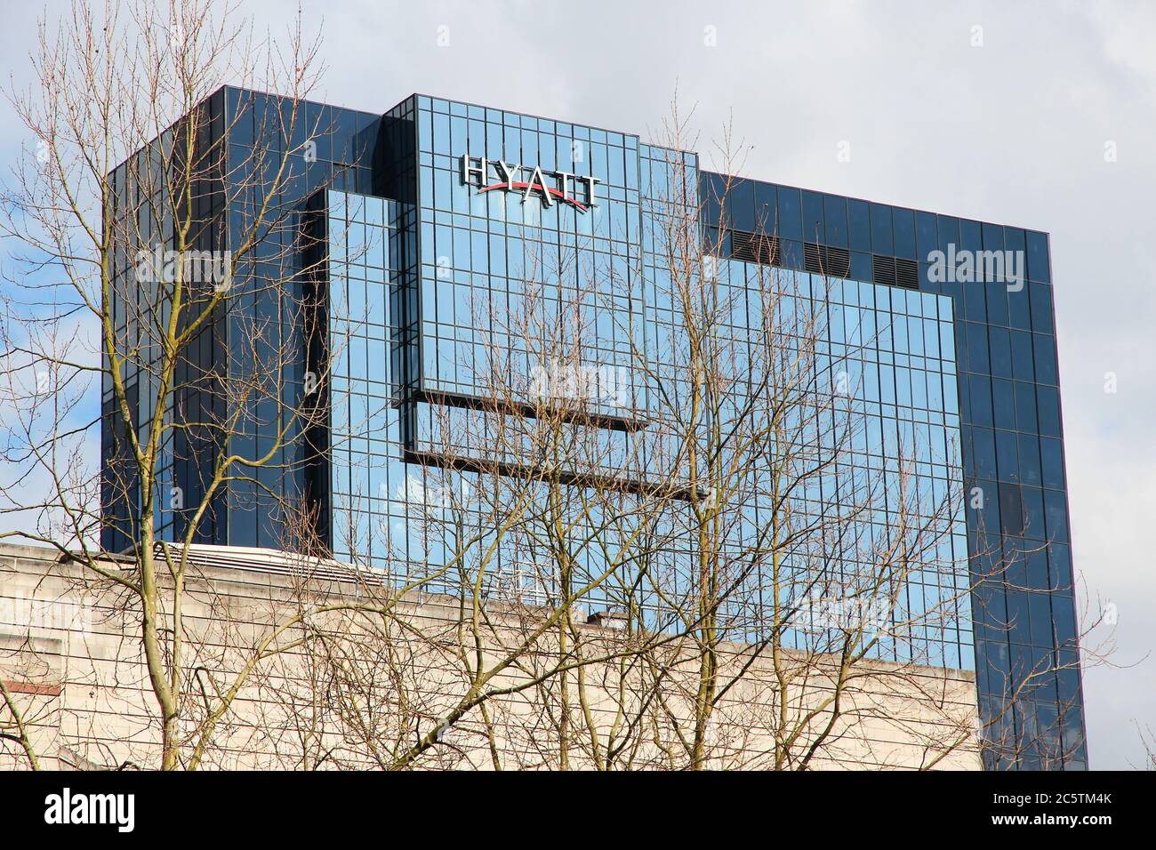 BIRMINGHAM, Großbritannien - 19 April, 2013: Hyatt Hotel in Birmingham, UK. Hyatt Hotels Corporation wurde 1957 gegründet und im Jahr 2014 hatten 587 Eigenschaften. Stockfoto