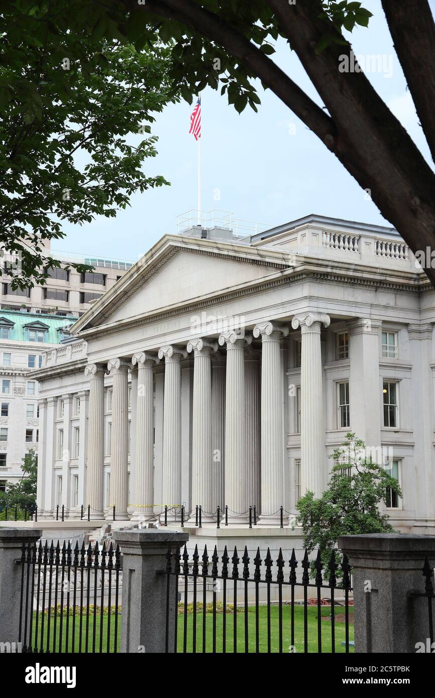 Gebäude des US-Finanzministeriums. Washington DC, Hauptstadt der Vereinigten Staaten. Stockfoto