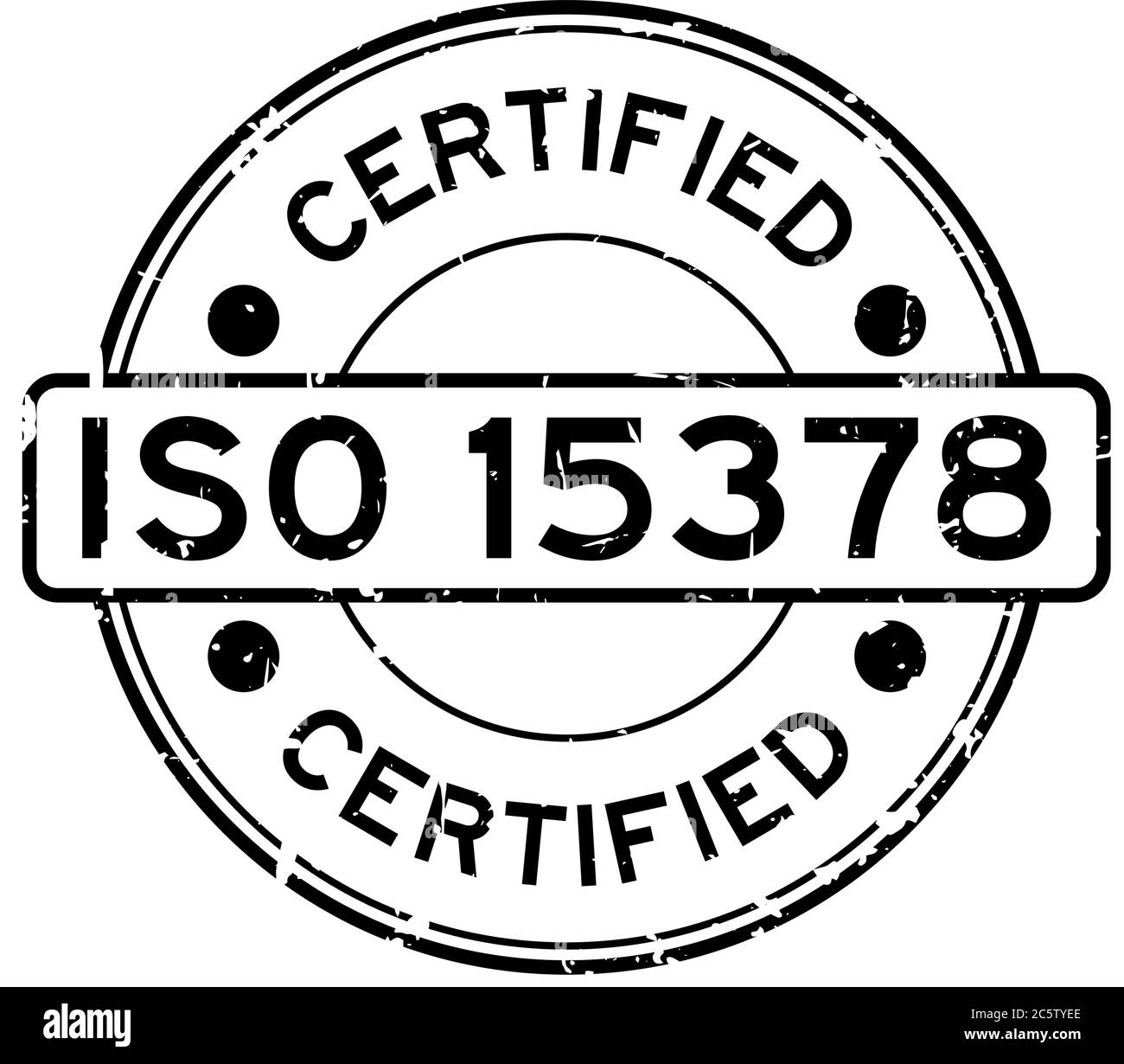 Grunge schwarz ISO 15378 zertifiziert Wort rund Gummi Siegel Stempel auf weißem Hintergrund Stock Vektor