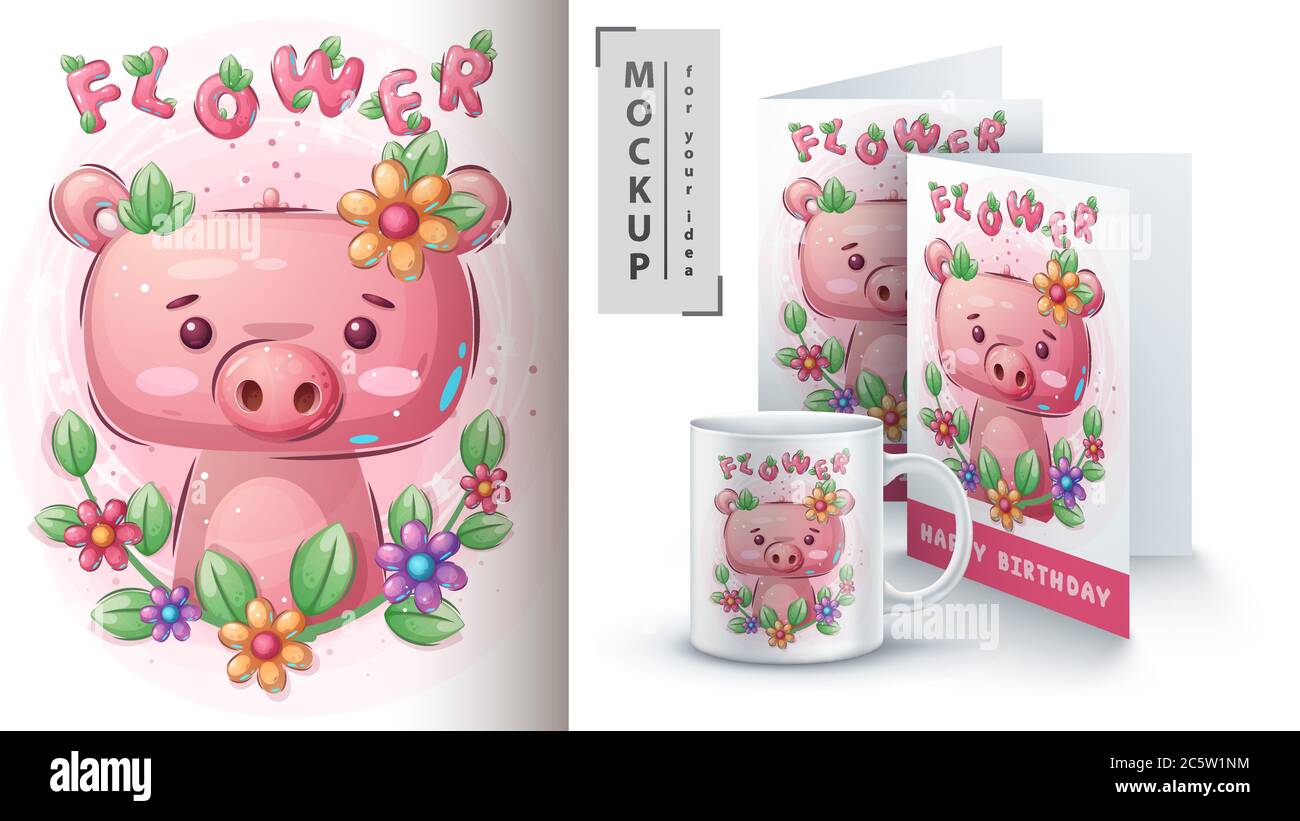 Blumenschwein - Poster und Merchandising. Stock Vektor