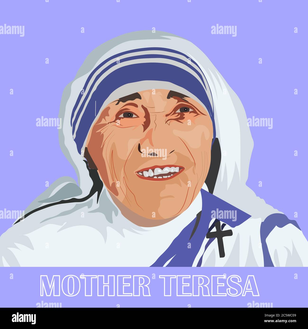 Portrait von Mutter Teresa war eine albanische römisch-katholische Nonne und Missionarin, auch bekannt als Selige Teresa von Kalkutta. Handgezeichnetes Vektorporträt. Stock Vektor