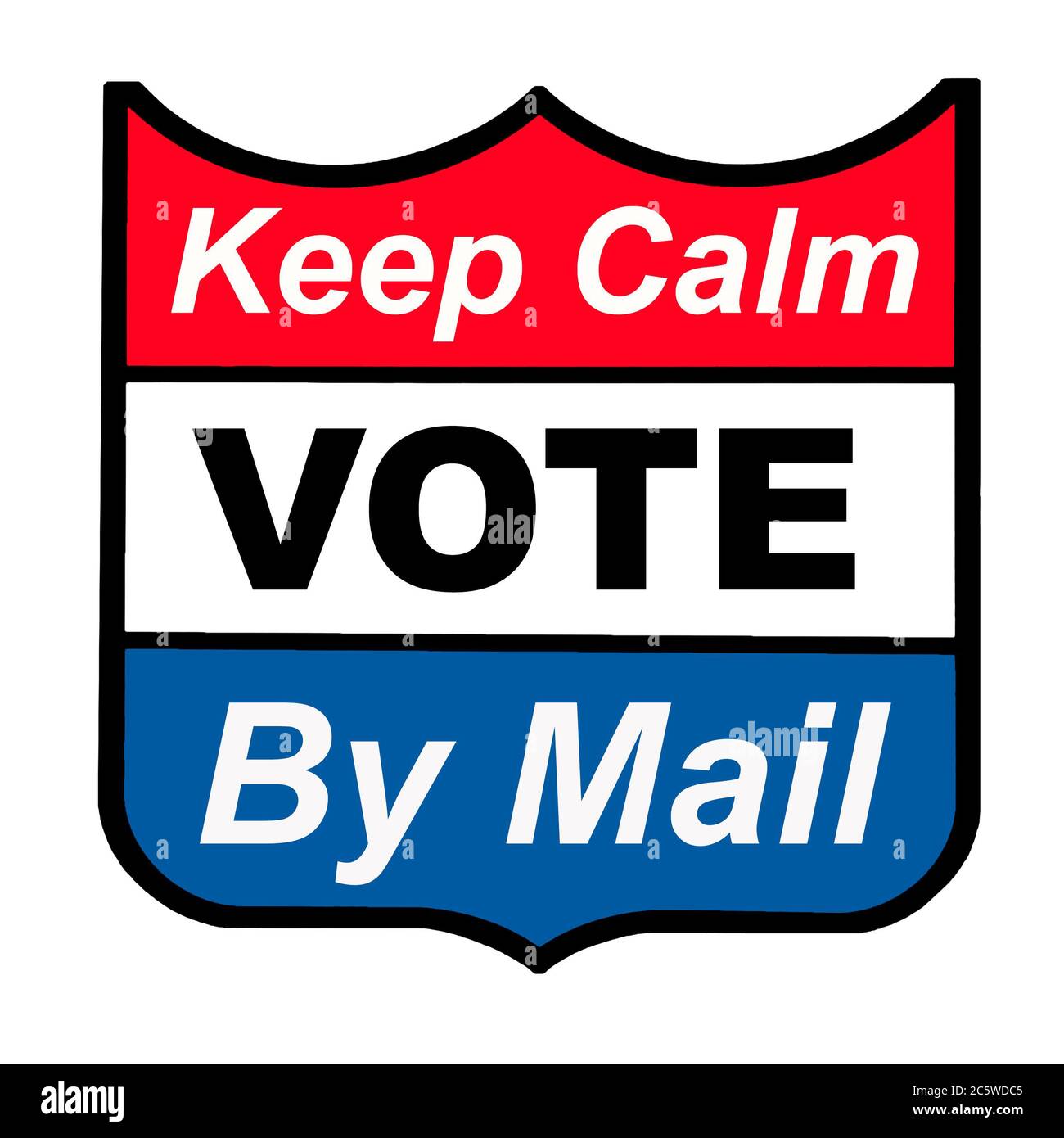 Per Mail abstimmen Keep Calm Emblem. Emblem fördert die Abstimmung per Post mit dem bekannten Keep Calm-Slogan. Stockfoto