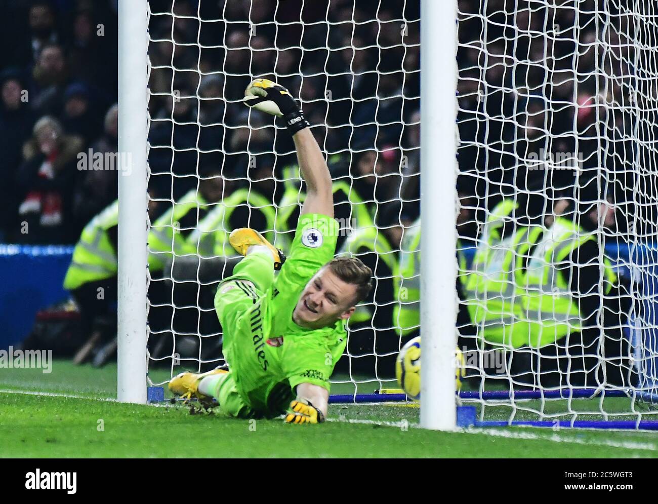 LONDON, ENGLAND - 21. JANUAR 2020: Bernd Leno von Arsenal, aufgenommen während des Premier League Spiels 2019/20 zwischen dem FC Chelsea und dem FC Arsenal in Stamford Bridge. Stockfoto