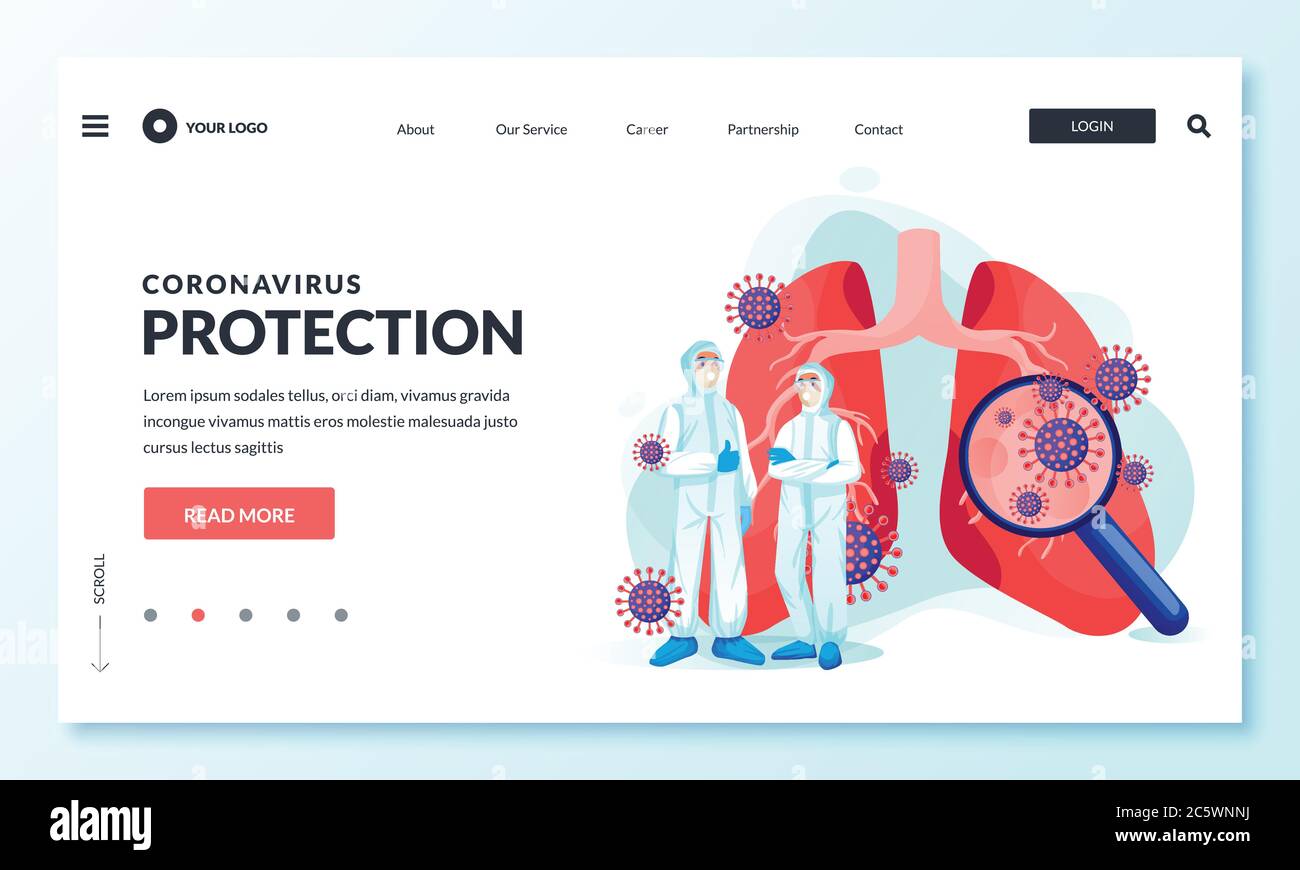 Coronavirus-Infektionsschutz und sichere Arbeit der medizinischen Arbeiter Konzept. Ärzte in professioneller persönlicher Schutzkleidung und Lunge infiziert Witz Stock Vektor