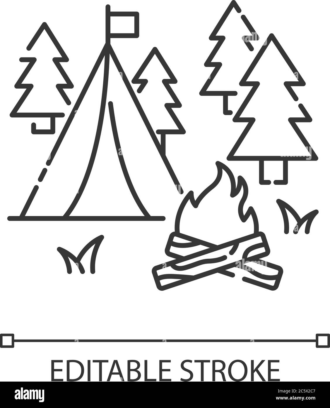 Camping Pixel perfekte lineare Symbol Stock Vektor