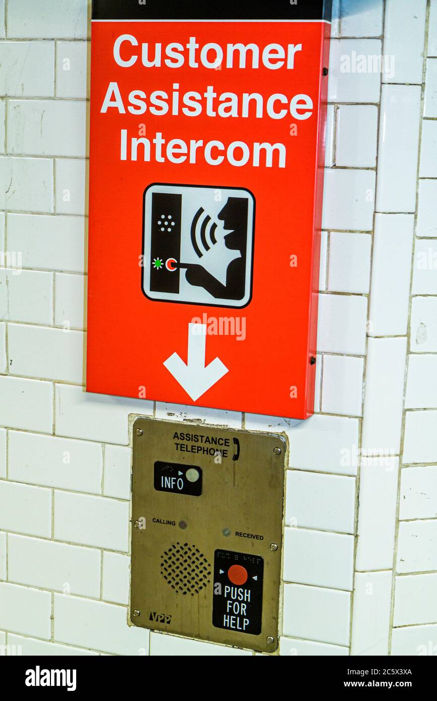 New York City, NY NYC Manhattan, Midtown, MTA, New York City, U-Bahn-System, 59th Street Station, Kundenservice Intercom, Audio, öffentliche Sicherheit, NY11040501 Stockfoto