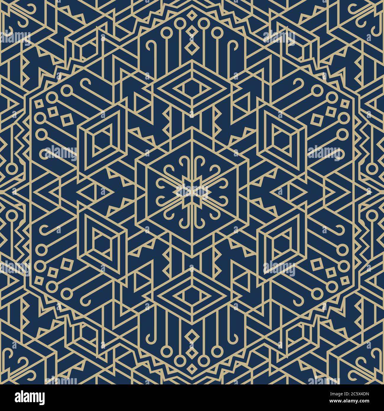 Nahtloses Muster im Art-Deco-Stil. Luxus Gold Hintergrund Vektor. Art déco Mandala Royal Muster nahtlos. Handgezeichneter orientalischer ornamentaler Hintergrund. Stock Vektor