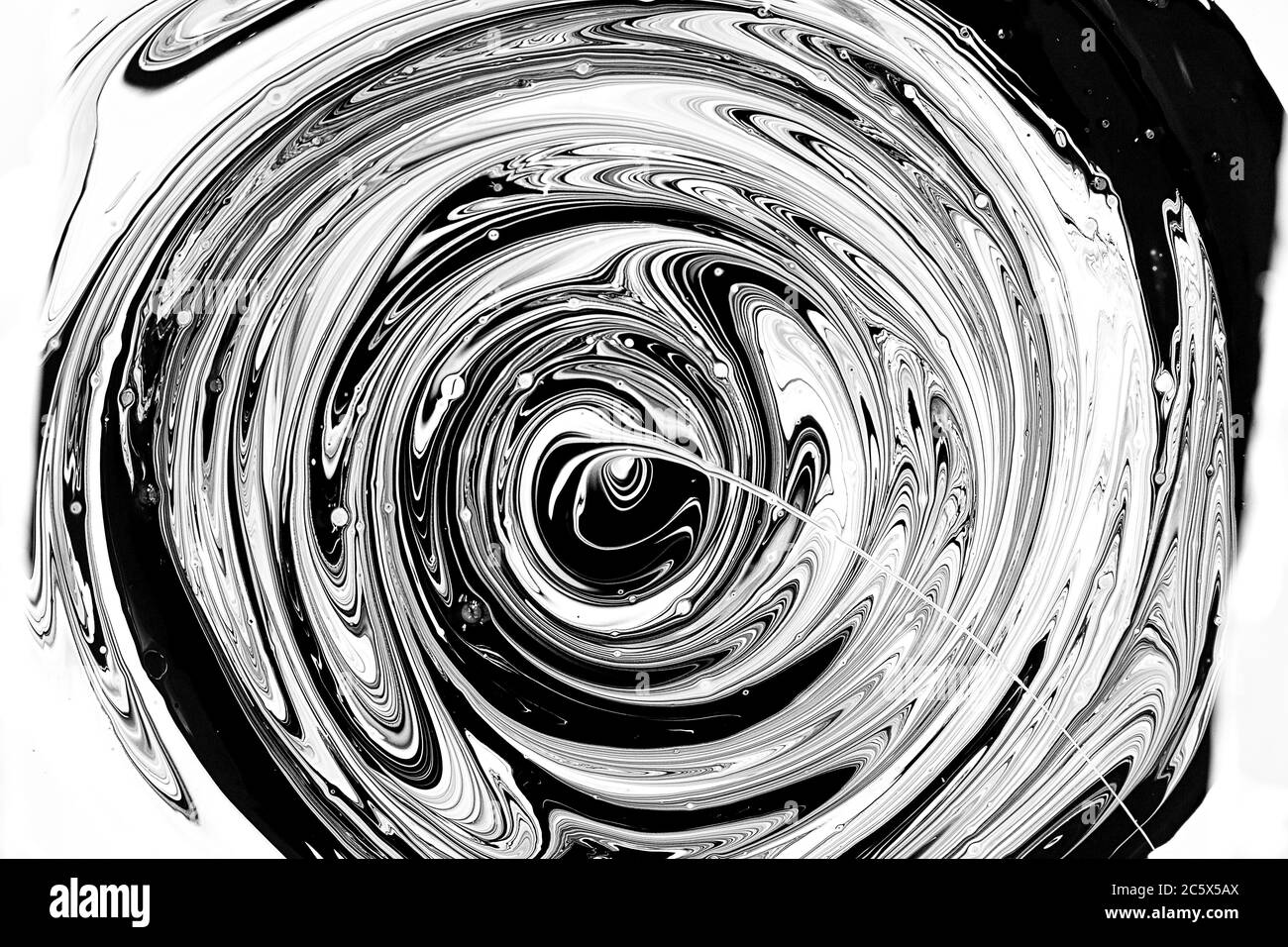 Mischfarben abstrakter Hintergrund, marmorierte Wirkung, schwarz-weiße Farbe Stockfoto
