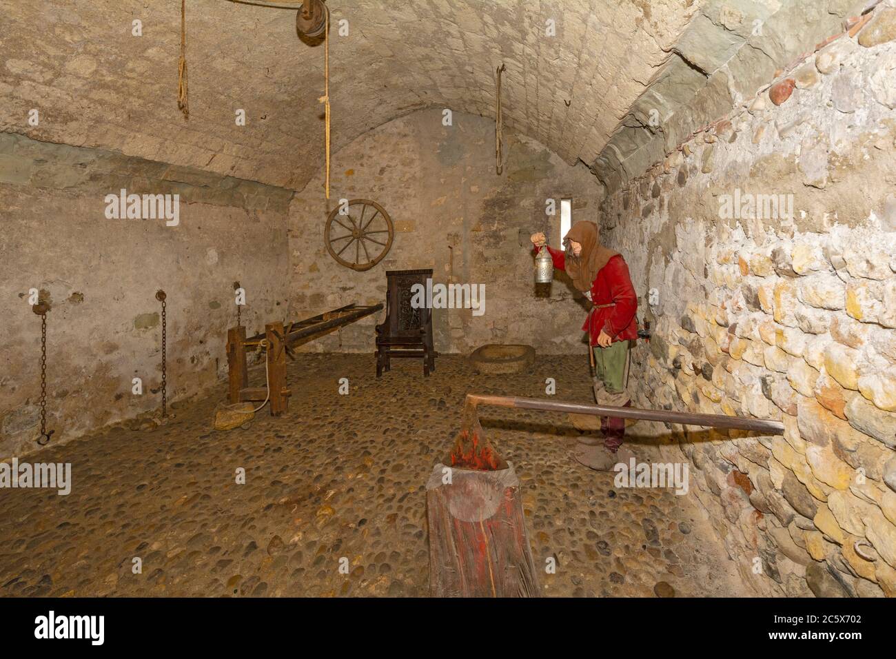 Schweiz, Kanton Waadt, Enkel, Schloss 13C, Folterkammer Stockfoto