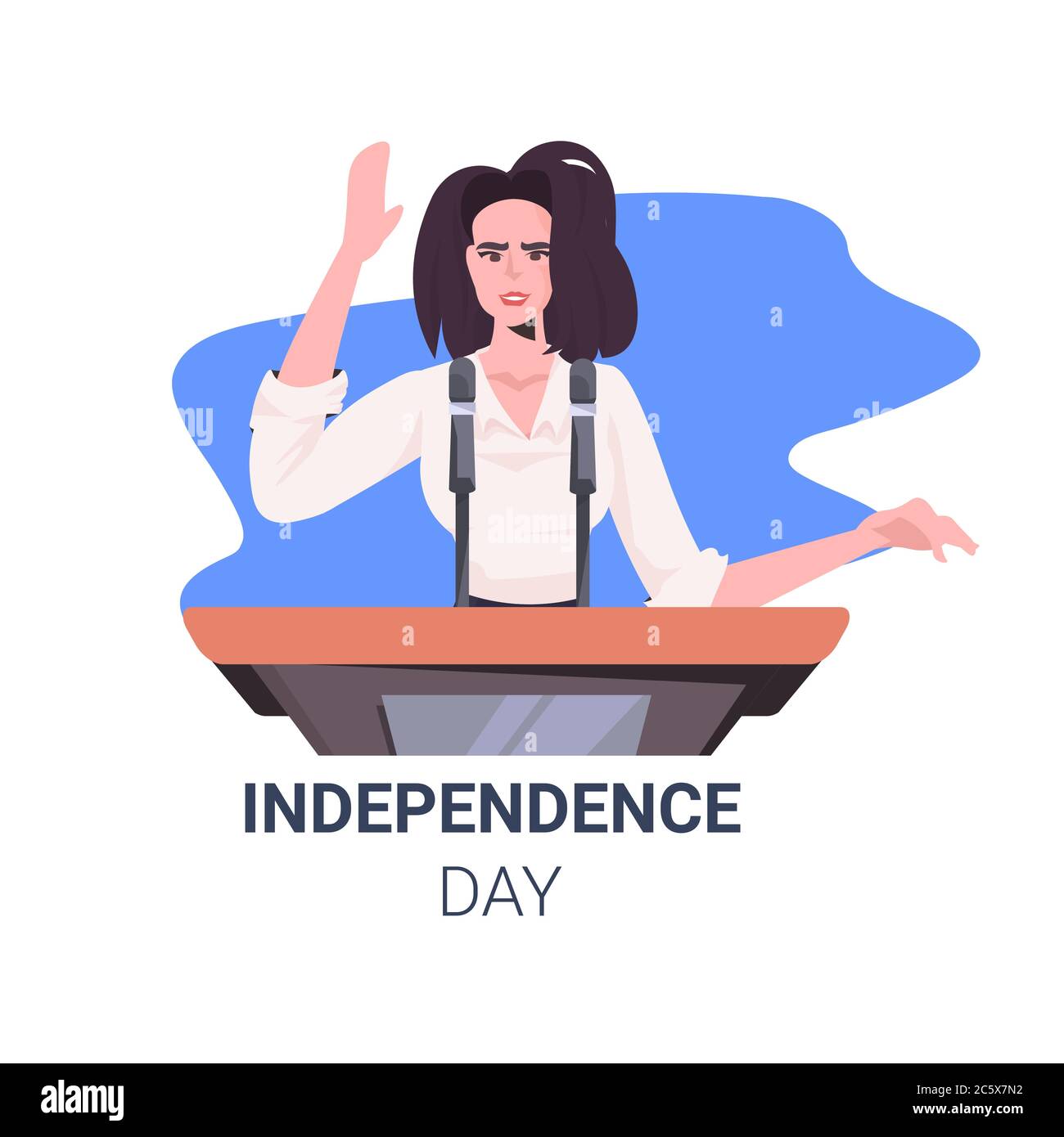 Weibliche Politikerin macht Rede von Tribüne mit usa Flagge 4. Juli american Independence Day Feier Konzept Porträt Vektor Illustration Stock Vektor