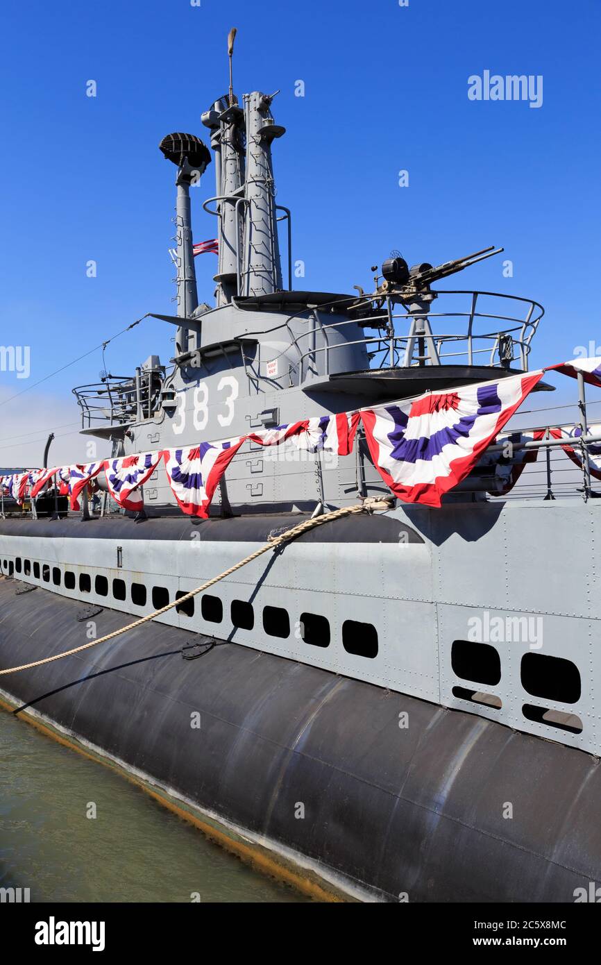 U-Boot USS Pampanito auf Pier 45, Fisherman's Wharf, San Francisco, Kalifornien, USA Stockfoto