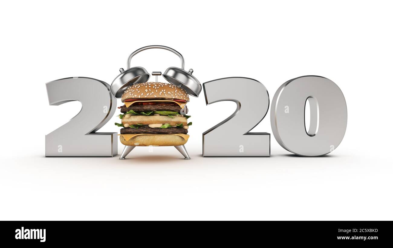 hamburger Wecker Konzept 2020 Neujahrszeichen. 3d-Rendering Stockfoto