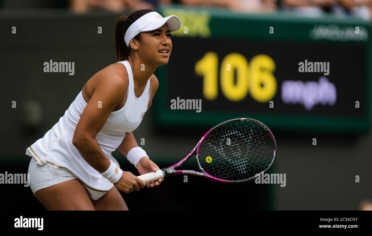 Heather Watson aus Großbritannien in Aktion während ihres zweiten Spieles beim Wimbledon Championships Grand Slam Tennis Tournament 2019 Stockfoto