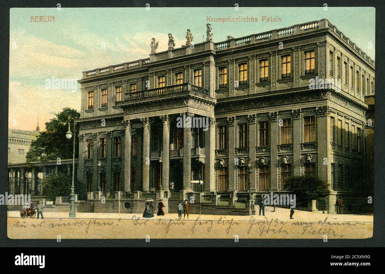 Europa, Deutschland, Berlin, Kronprinzenpalais, Postkarte, verschickt 19. 10. 1907 , Verlagsangabe E W 1037 . / Europa, Deutschland, Berlin, Kronprinzenpalais ( Kronprinz´s Palae ), Postkarte, gesendet 19. 10. 1907, Verlagsinformation : E W 1037 . Stockfoto