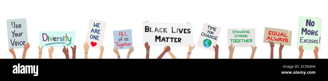 Kinder halten Zeichen Banner für Gerechtigkeit schwarz Leben Materie Bewegung Konzept zu demonstrieren Stock Vektor