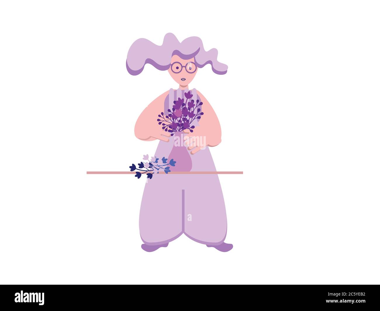 Frau, die Vermittlung von Blumen in einer vase Stock Vektor