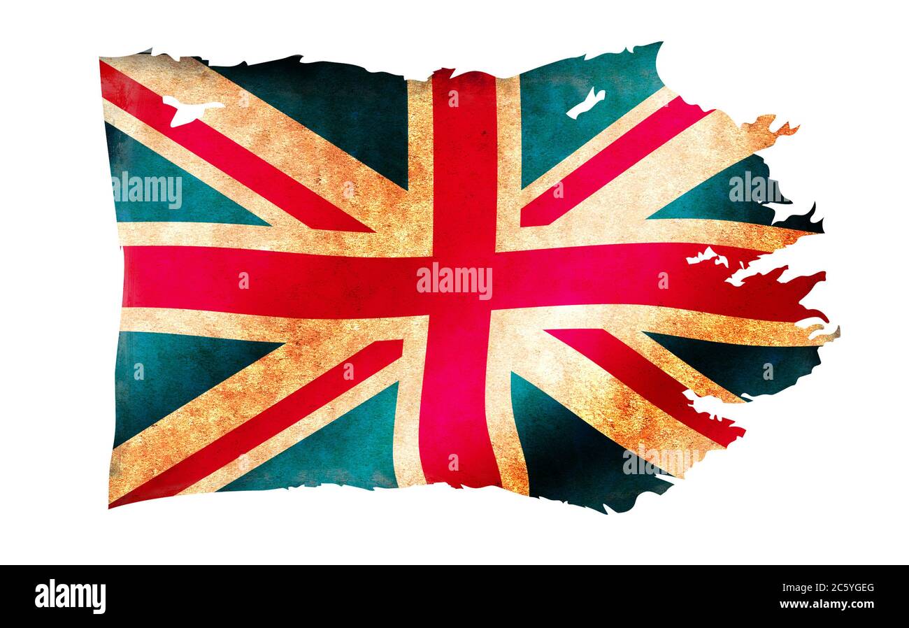 Abbildung der schmutzigen und zerrissenen Landesflagge / UK, Großbritannien Stockfoto