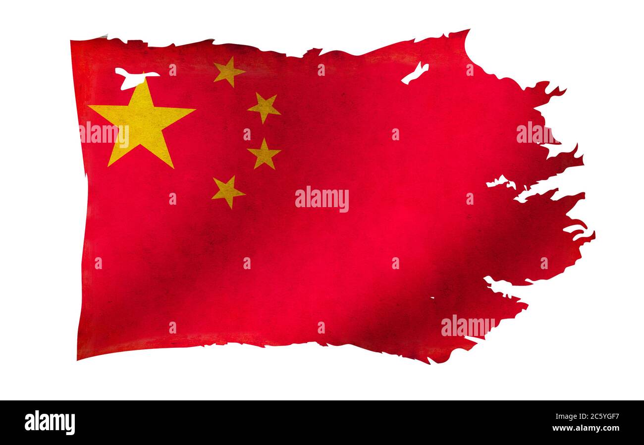 Abbildung der schmutzigen und zerrissenen Landesflagge / China Stockfoto
