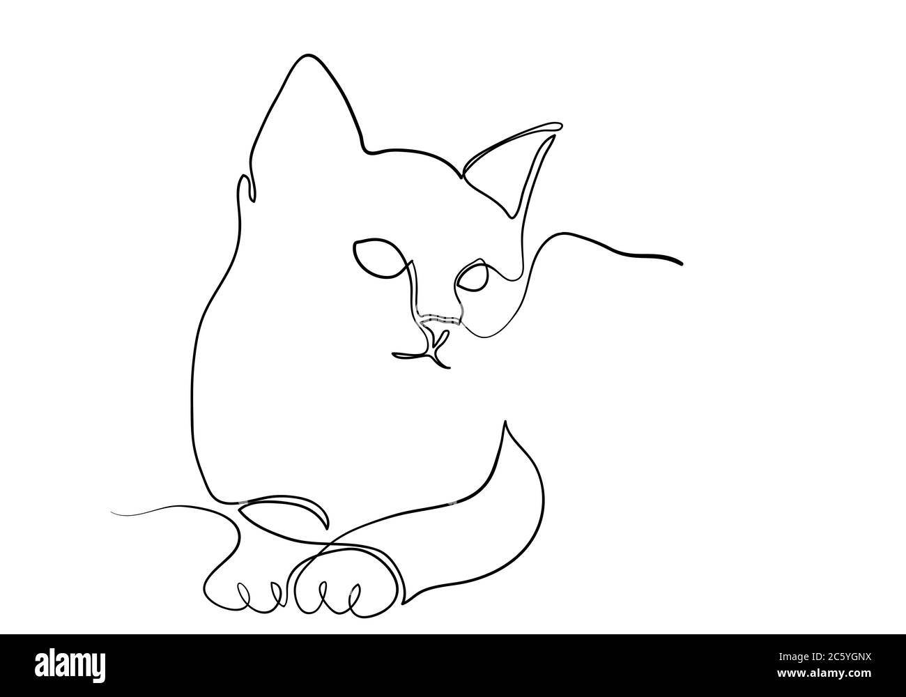 Eine Linie Zeichnung der Katze in modernem minimalistischem Stil, eine Linie zeichnen Grafik Design Illustration Stockfoto