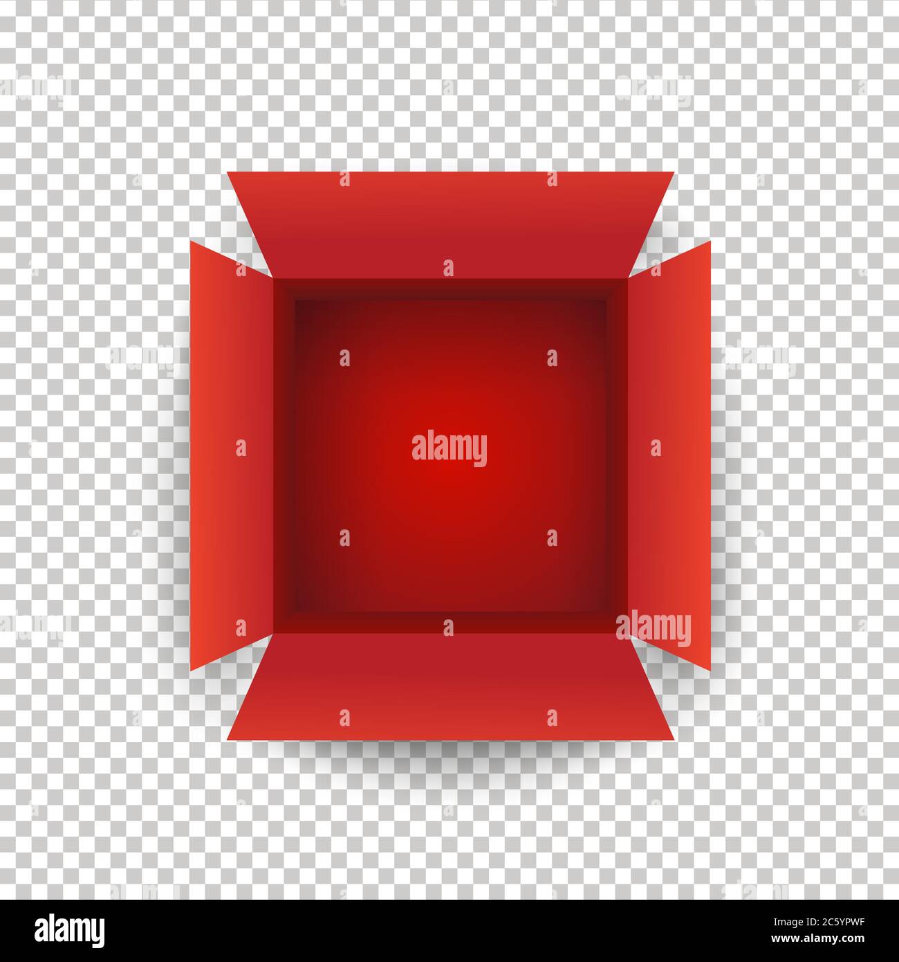 Rote Farbe Open Box Draufsicht über transparenten Hintergrund Vektor-Illustration. Jeder Wettbewerb Gewinner Preis Container, realistische Geschenk-Boxen isoliert auf Stock Vektor