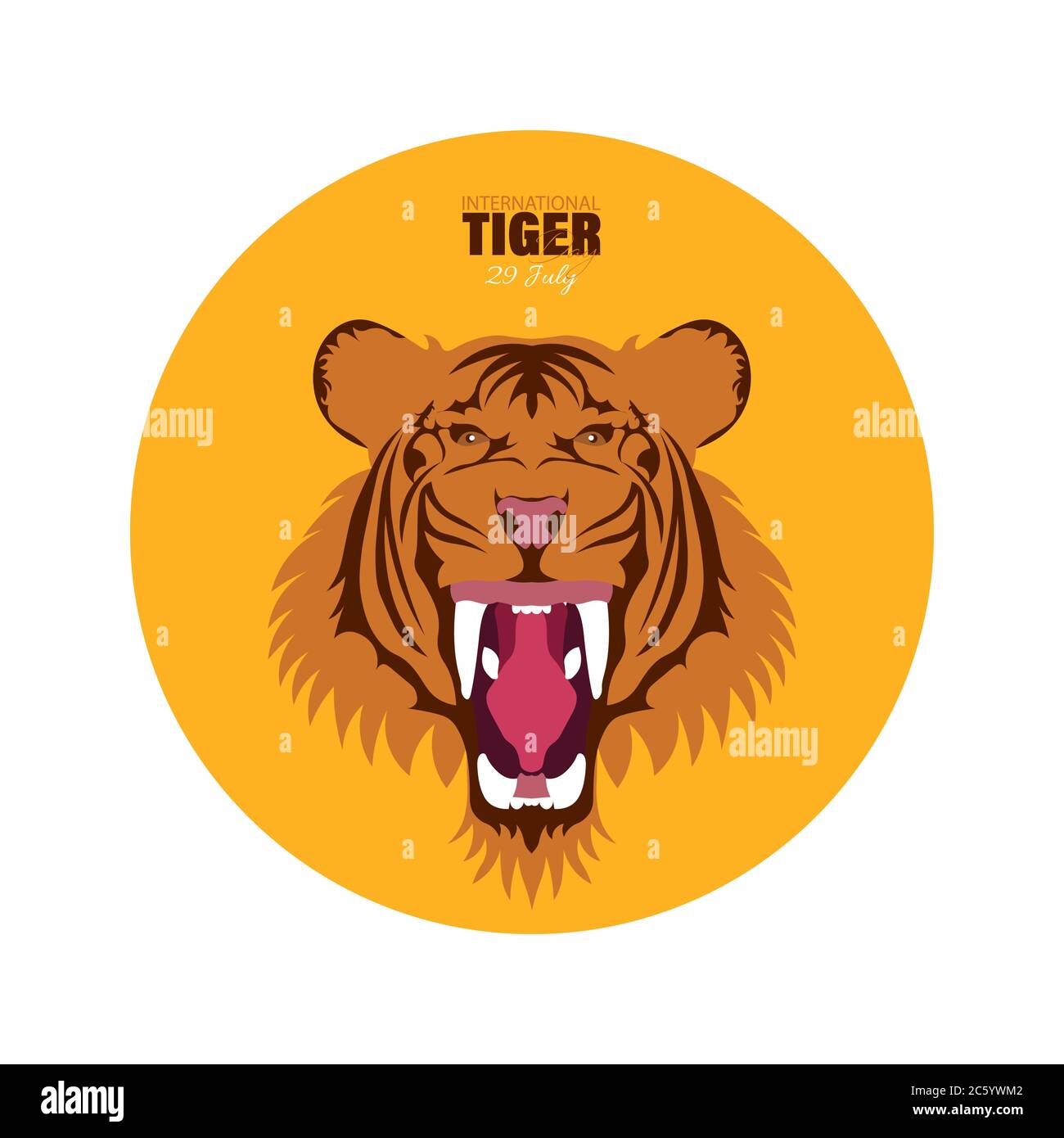 Vektor-Illustration des Internationalen Tiger Day 29. Juli, eine jährliche Feier, um das Bewusstsein für den Schutz der Tiger zu erhöhen. Perfekt für Logo, Emblem, w Stock Vektor