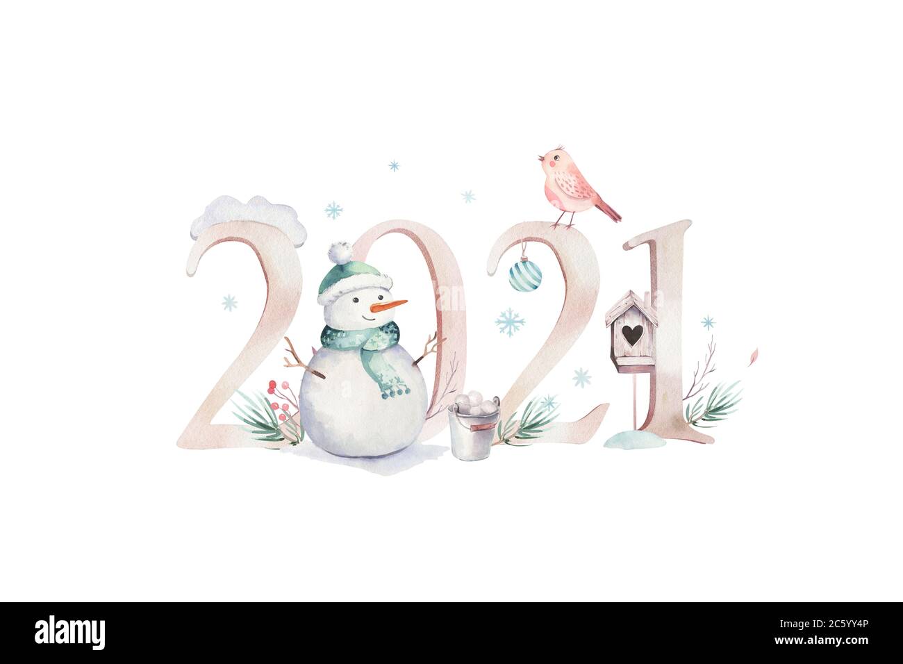 Aquarell Frohe Weihnachten Illustration Mit Schneemann 2021 Urlaub Niedlichen Tiere Hirsch Kaninchen Weihnachtskarten Winter Neujahr Design Stockfotografie Alamy