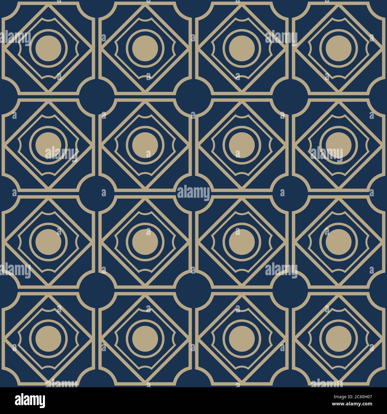 Nahtloses geometrisches Muster im orientalischen Stil.Vintage Islamische Tapete. Gitter Grafikdesign. Vektor moderne Fliesen Muster in Gold und dunkelblau. Stock Vektor