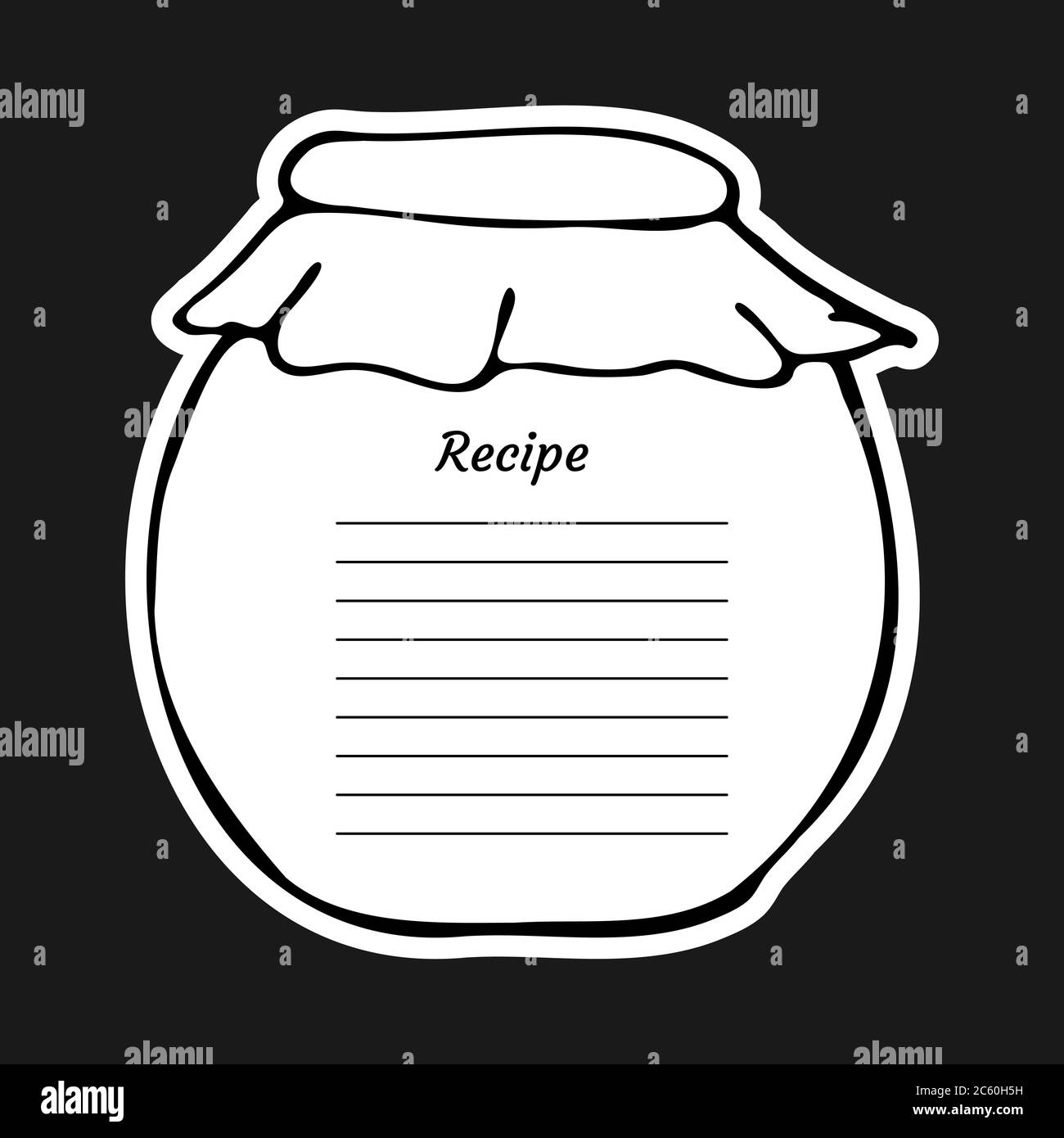 Rezeptkarte mit Text und großem Glas. Zum Aufschreiben eines Rezeptes. Vektorgrafik Design. Kochbuch-Vorlagenseite. Stock Vektor