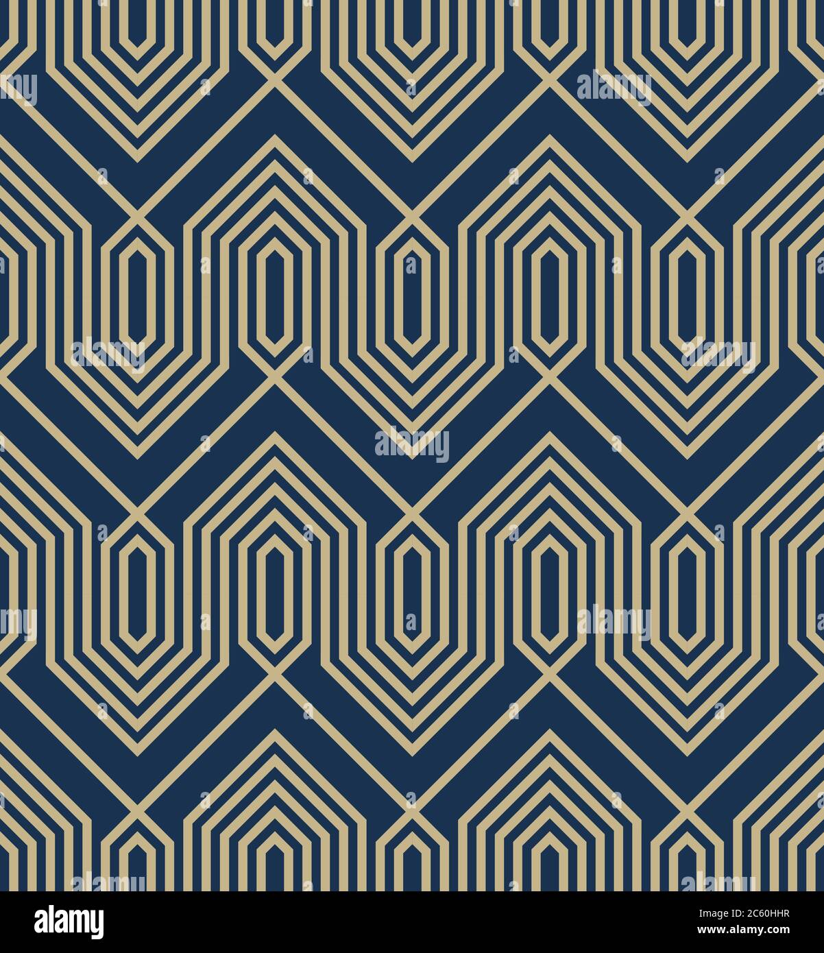 Nahtloses geometrisches Muster im orientalischen Stil.Vintage Islamische Tapete. Gitter Grafikdesign. Vektor moderne Fliesen Muster in Gold und dunkelblau. Stock Vektor