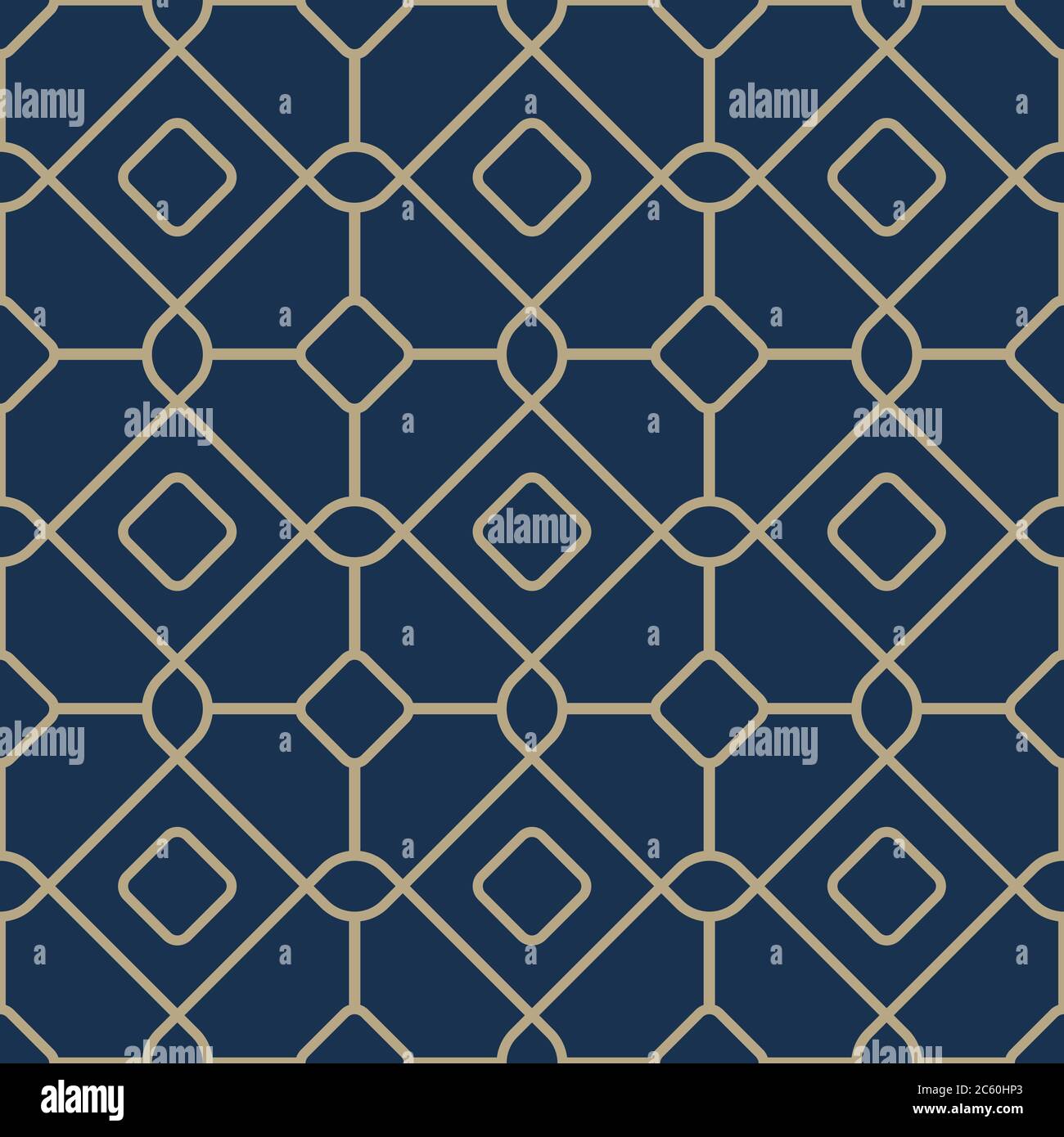 Nahtloses geometrisches Muster im orientalischen Stil.Vintage Islamische Tapete. Gitter Grafikdesign. Vektor moderne Fliesen Muster in Gold und dunkelblau. Stock Vektor