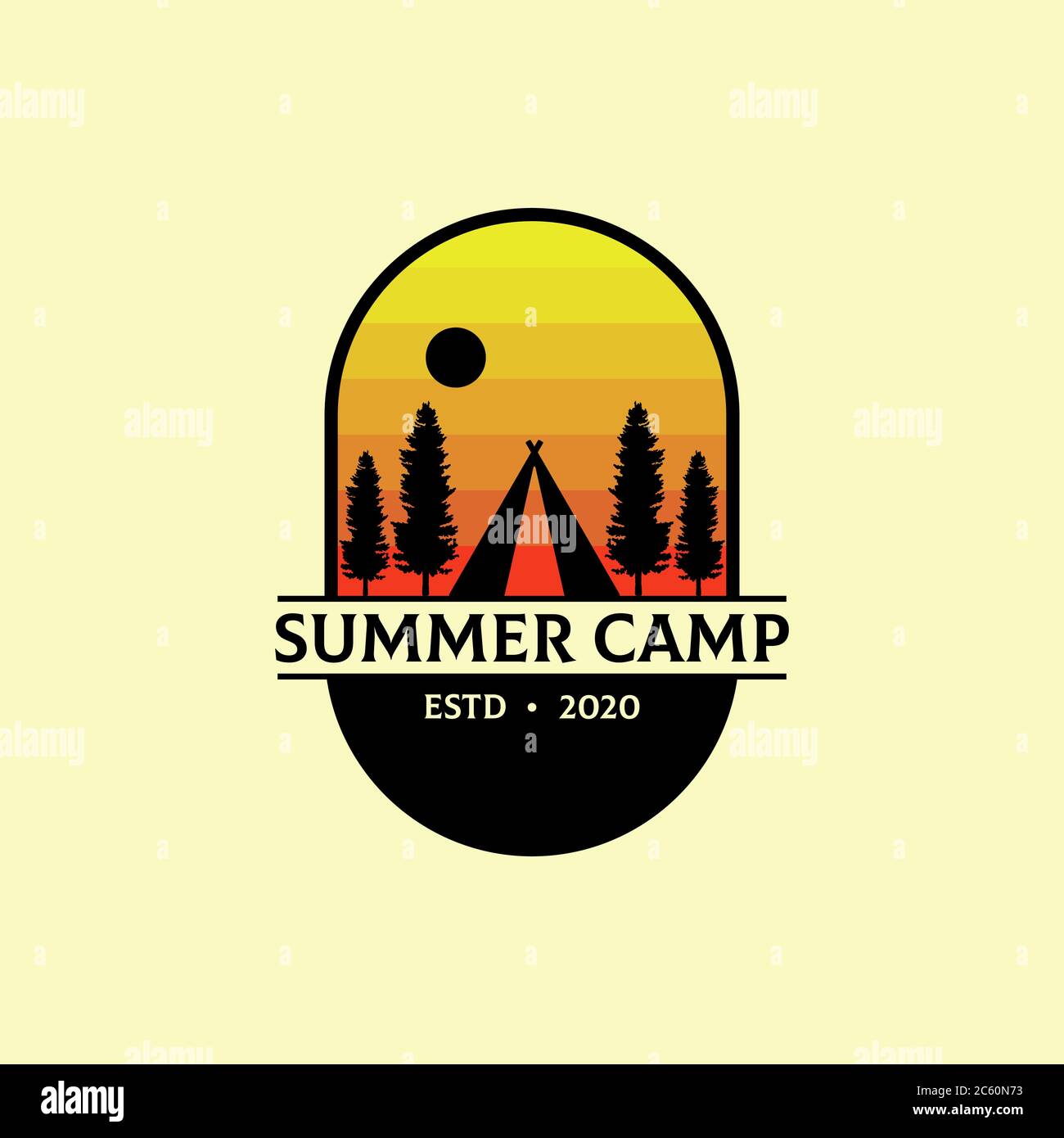 Sommer Camp Outdoor Logo Design Vektor, am besten für Sport oder Erholung Logo Inspiration etc Stock Vektor