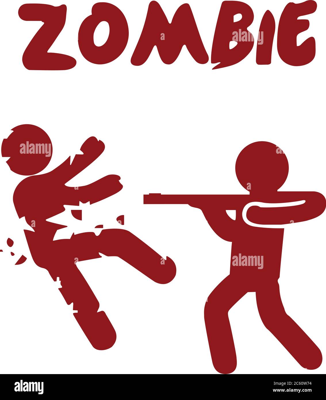 Zombie ein Mann schießen einen Zombie und dann Zombie fällt in kleine Partikel Stock Vektor