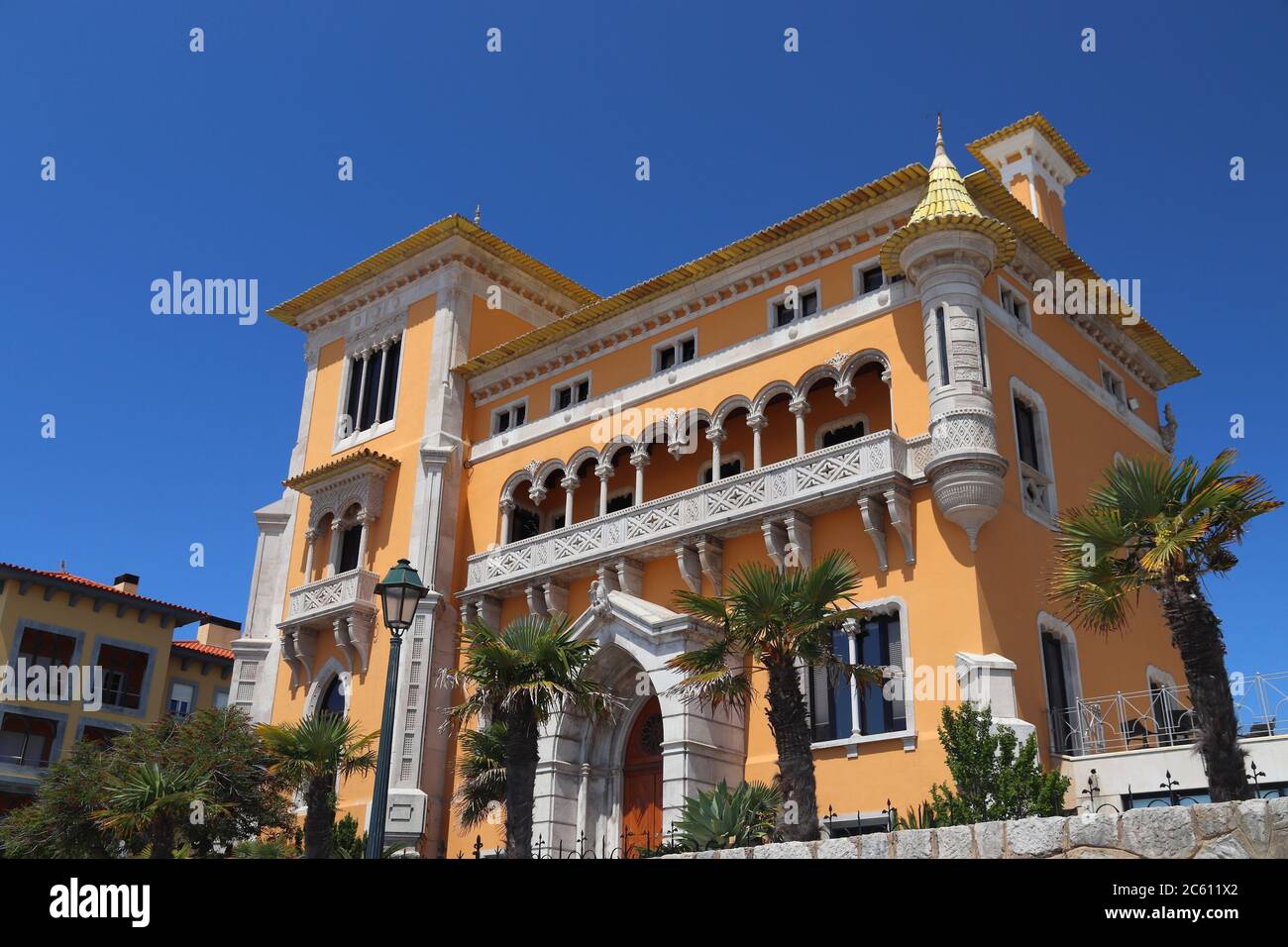 Wahrzeichen Portugals. Casa L. Perestrelo de Vasconcelos, neo-manuelline Architektur Villa in Cascais. Stockfoto