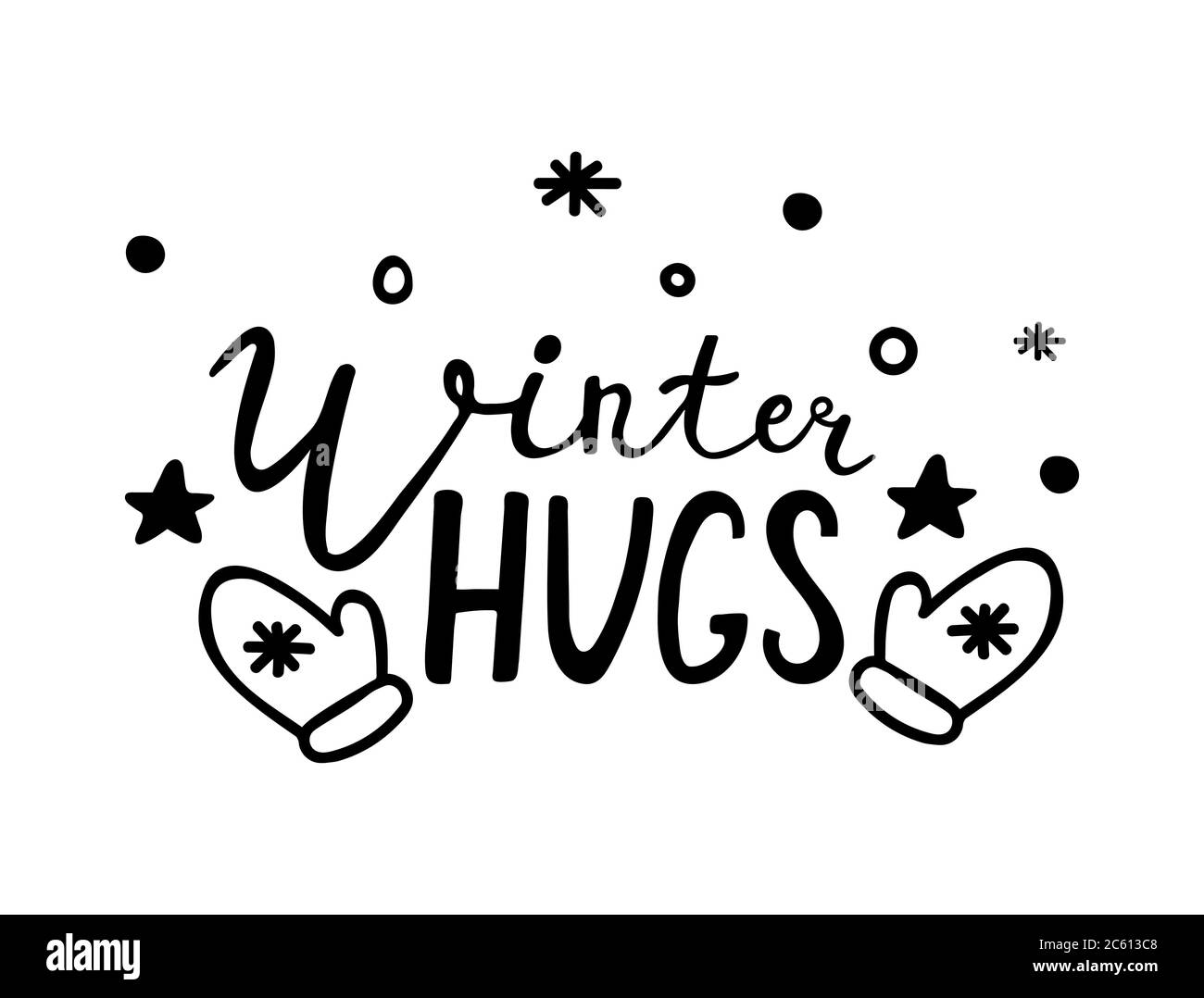 Frohe Weihnachten Hand Schriftzug. Doodle Stil Illustration mit Weihnachten Symbole. Winter Umarmungen Moderne Schriftzüge für Karten, Poster, T-Shirts. Vektor Stock Vektor