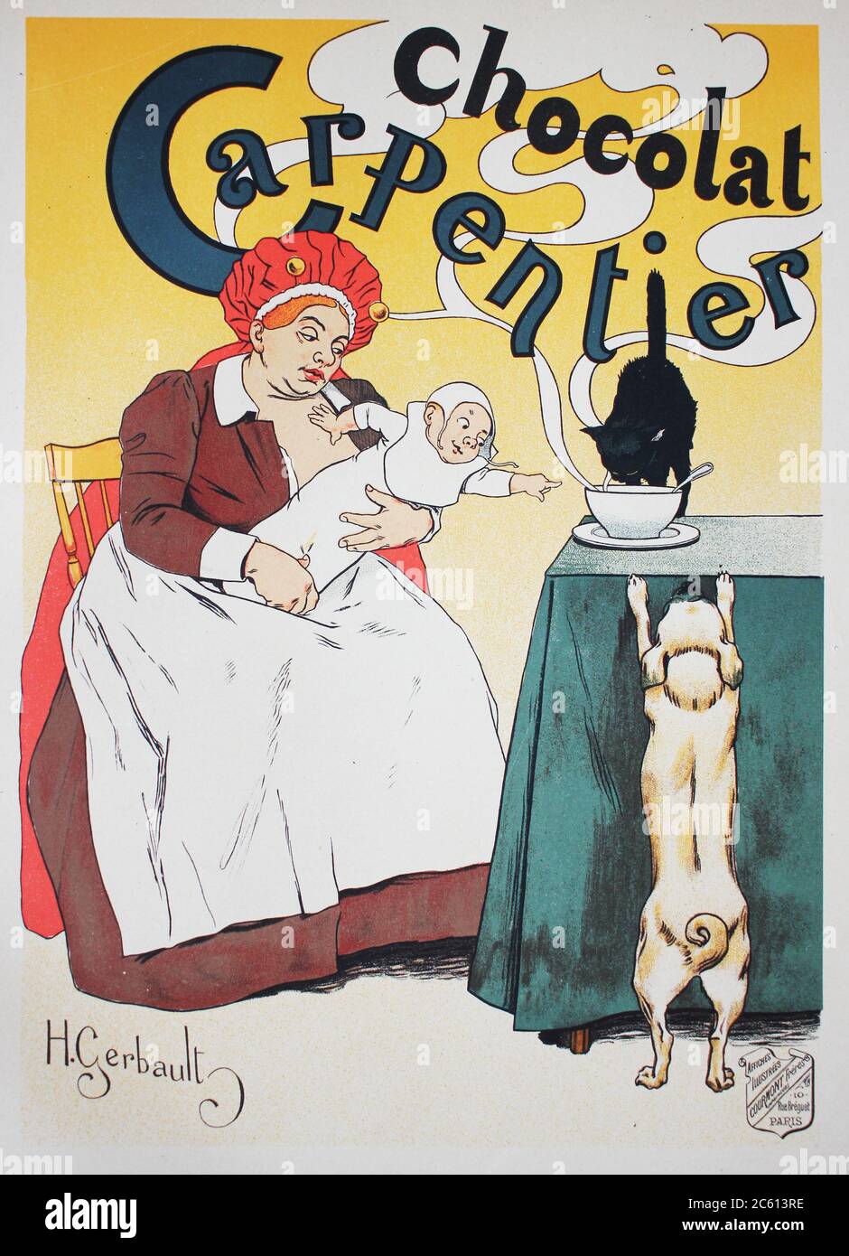 Das Werbeplakat der Schokolade im Jahrbuch Les Maitres de L'Affiche, von Roger Marx, 1897. Stockfoto