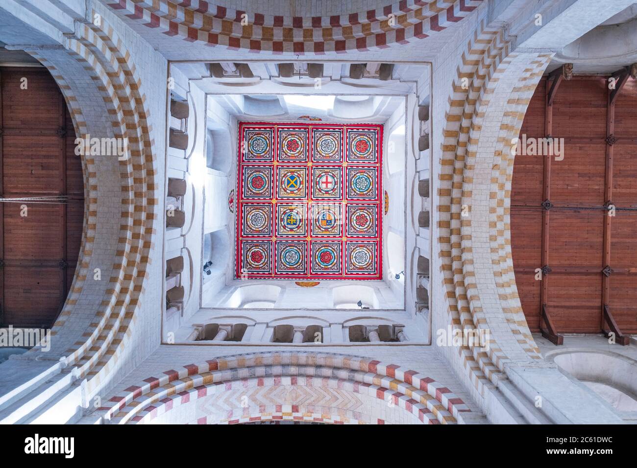 Die gemalte Leinwand im Turm der St. Albans Kathedrale Stockfoto