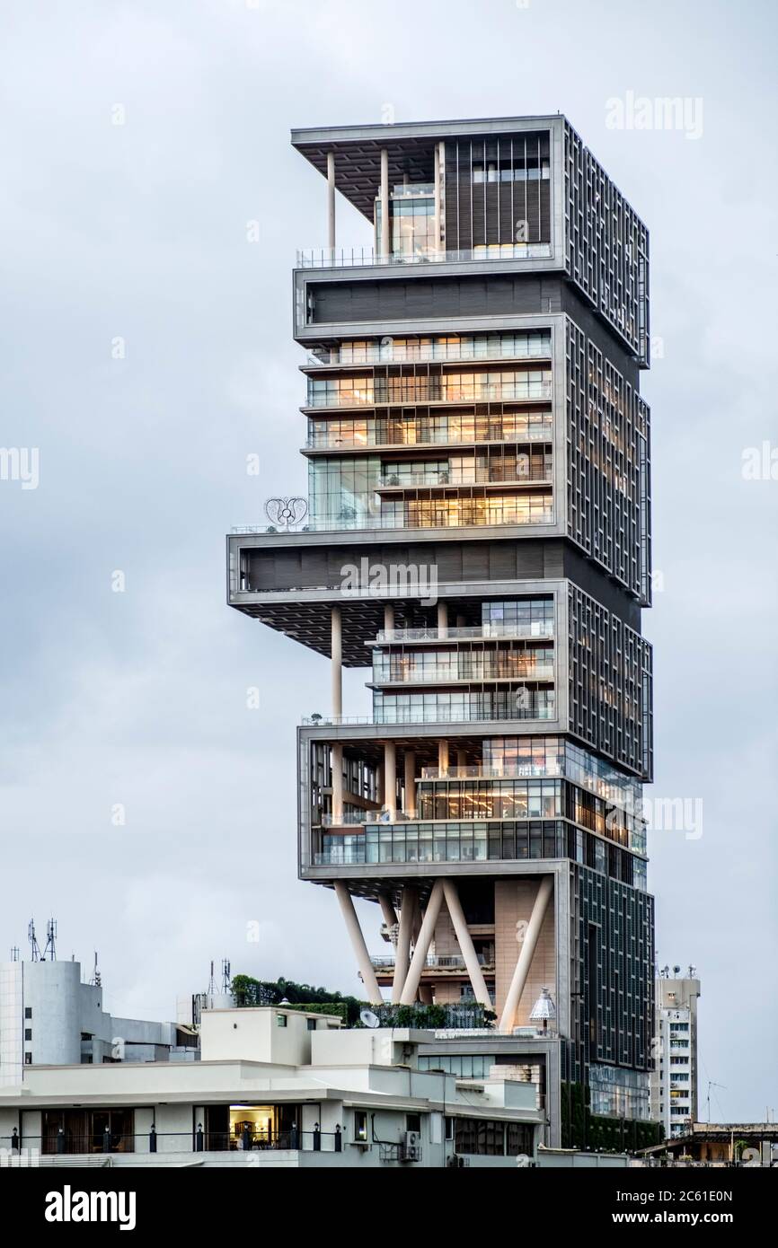 Mumbai, Indien. Antilia, die teuerste Privatwohnung der Welt, im Besitz von Mukesh Ambani von Reliance Industries Stockfoto