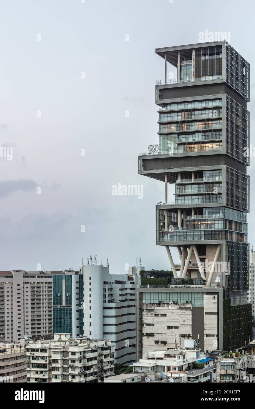 Mumbai, Indien. Antilia, die teuerste Privatwohnung der Welt, im Besitz von Mukesh Ambani von Reliance Industries Stockfoto