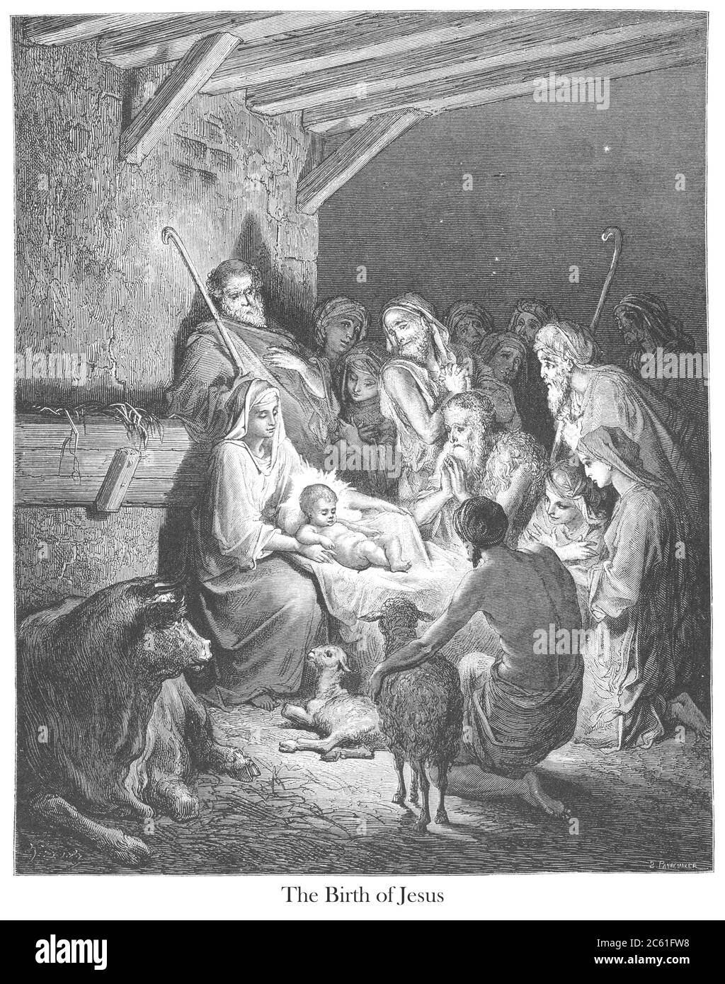 Geburt Jesu oder die Geburt [Lukas 2:15-16] aus dem Buch "Bible Gallery" illustriert von Gustave Dore mit Memoir of Dore und Beschreibenden Brief-Presse von Talbot W. Chambers D.D. Herausgegeben von Cassell & Company Limited in London und gleichzeitig von Mame in Tours, Frankreich im Jahr 1866 Stockfoto