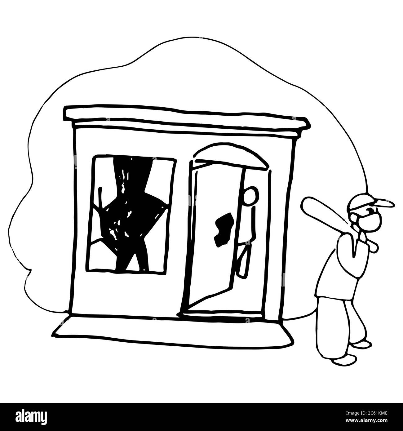 Kaufen Sie Raub auf weißen isolierten Hintergrund. Mann Plünderung Geschäft, blm Poster für Einladung oder Geschenkkarte, Social Banner, News Blog, Flyer. Telefontasche oder Klo Stock Vektor