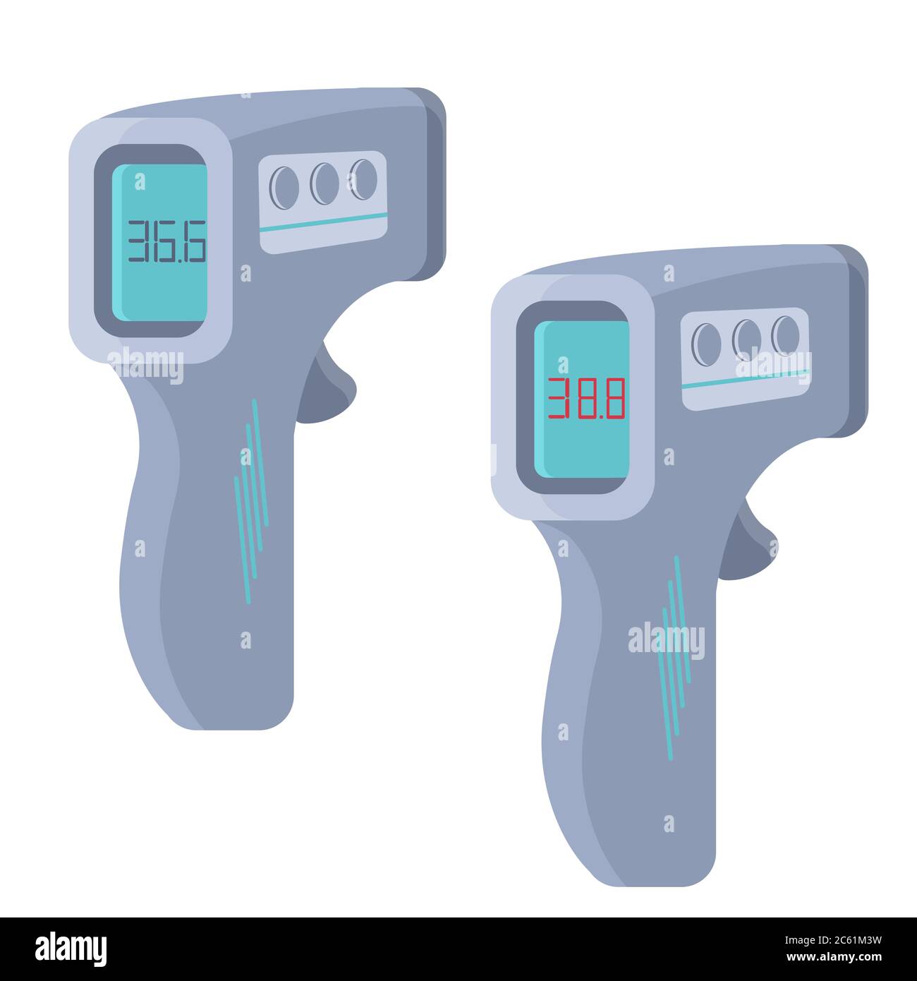 Thermometer auf weißem, isoliertem Hintergrund. Aufkleber Set für Social Banner, Website-Elemente, Hygiene-Förderung, medizinisches Poster. Logo oder Info des Drogeriemarkt Stock Vektor