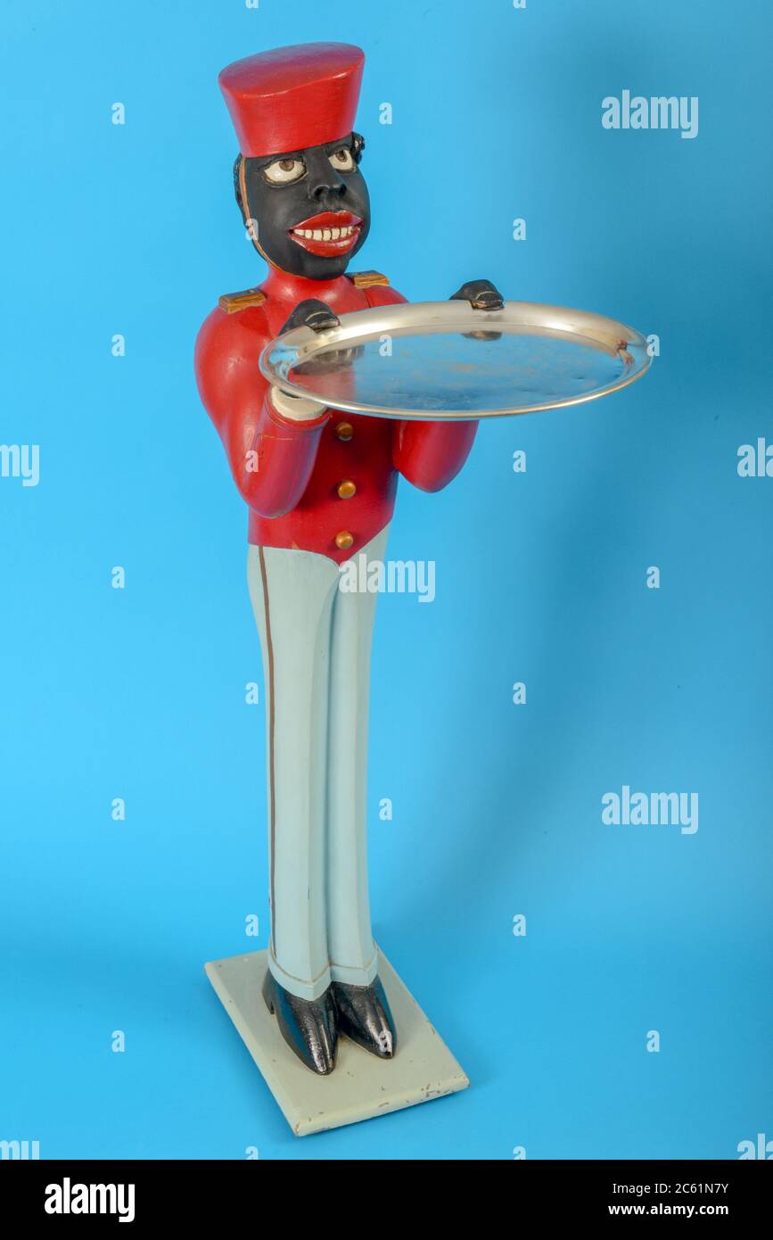 Statue eines schwarzen Dieners mit einem Tablett Stockfoto