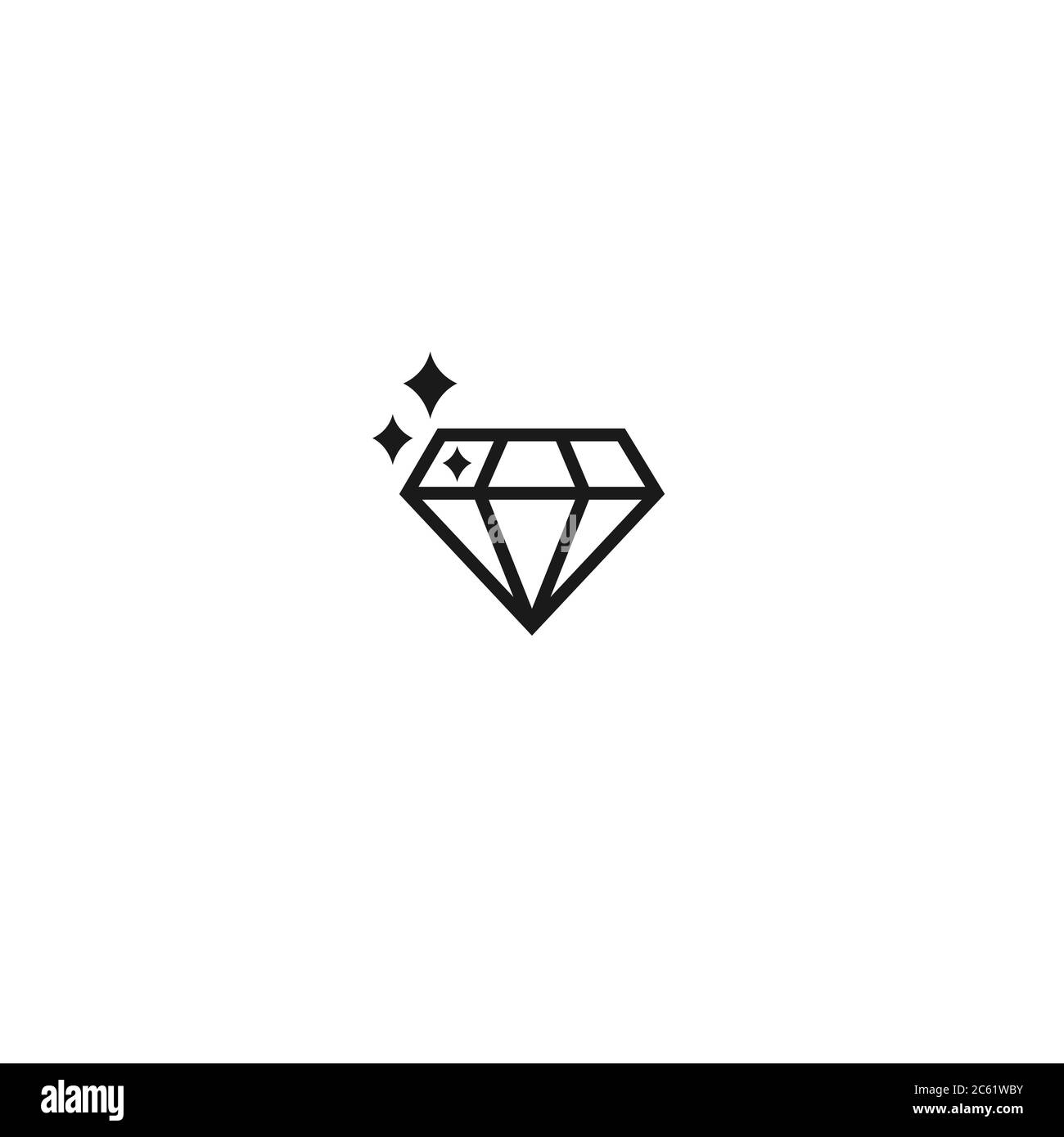 Schwarzes Symbol mit Diamant, Kristall oder brillanter Linie. Beste, königliche, vip, kostbare Symbol. Juwel oder Ehe Symbol. Vektorgrafik isoliert auf Weiß Stock Vektor