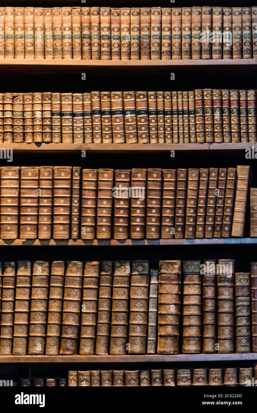 Regale voller alter Bücher. Stockfoto