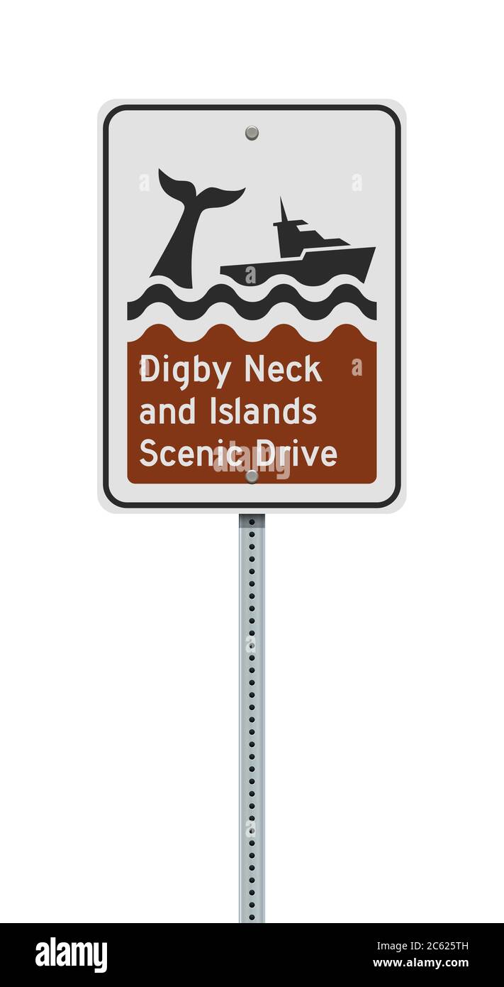 Vektordarstellung des Digby Neck and Islands Scenic Drive auf Metallpfosten Stock Vektor