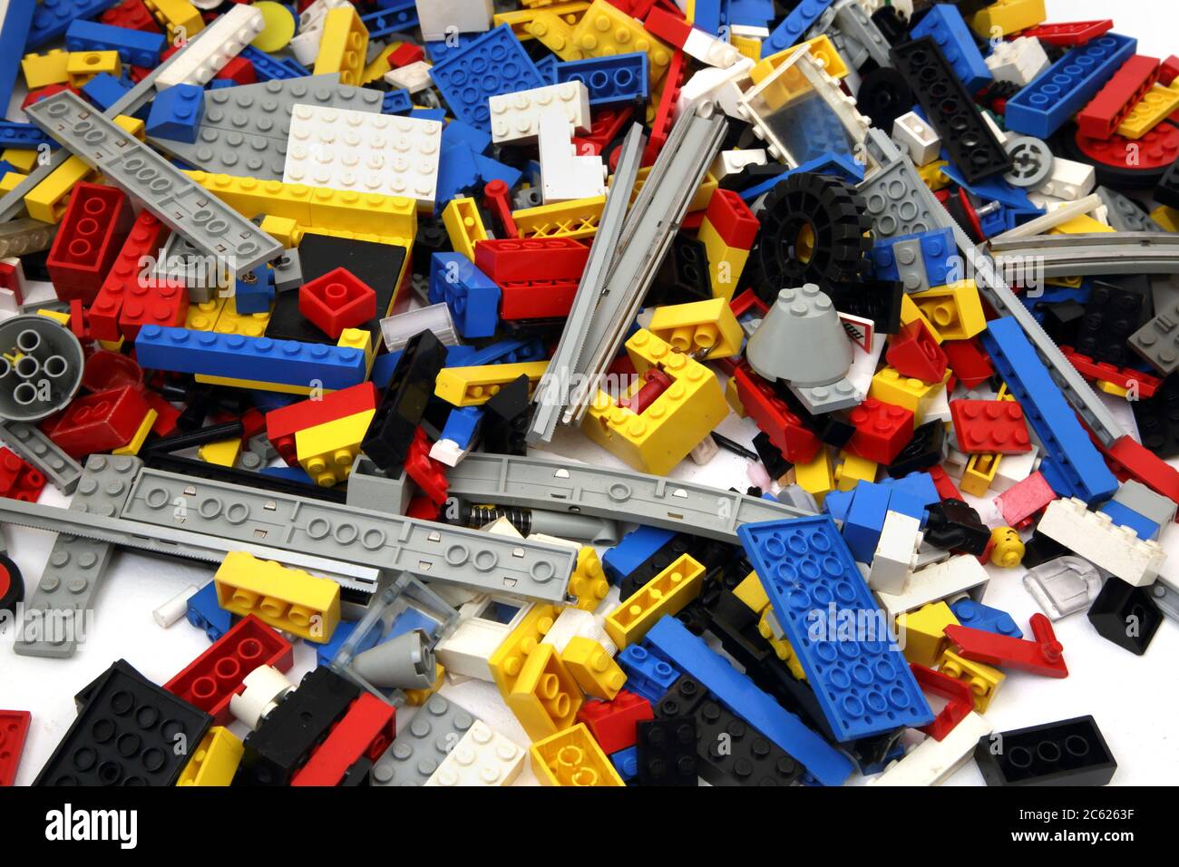 Nahaufnahme eines Stapels Vintage Lego Stockfoto