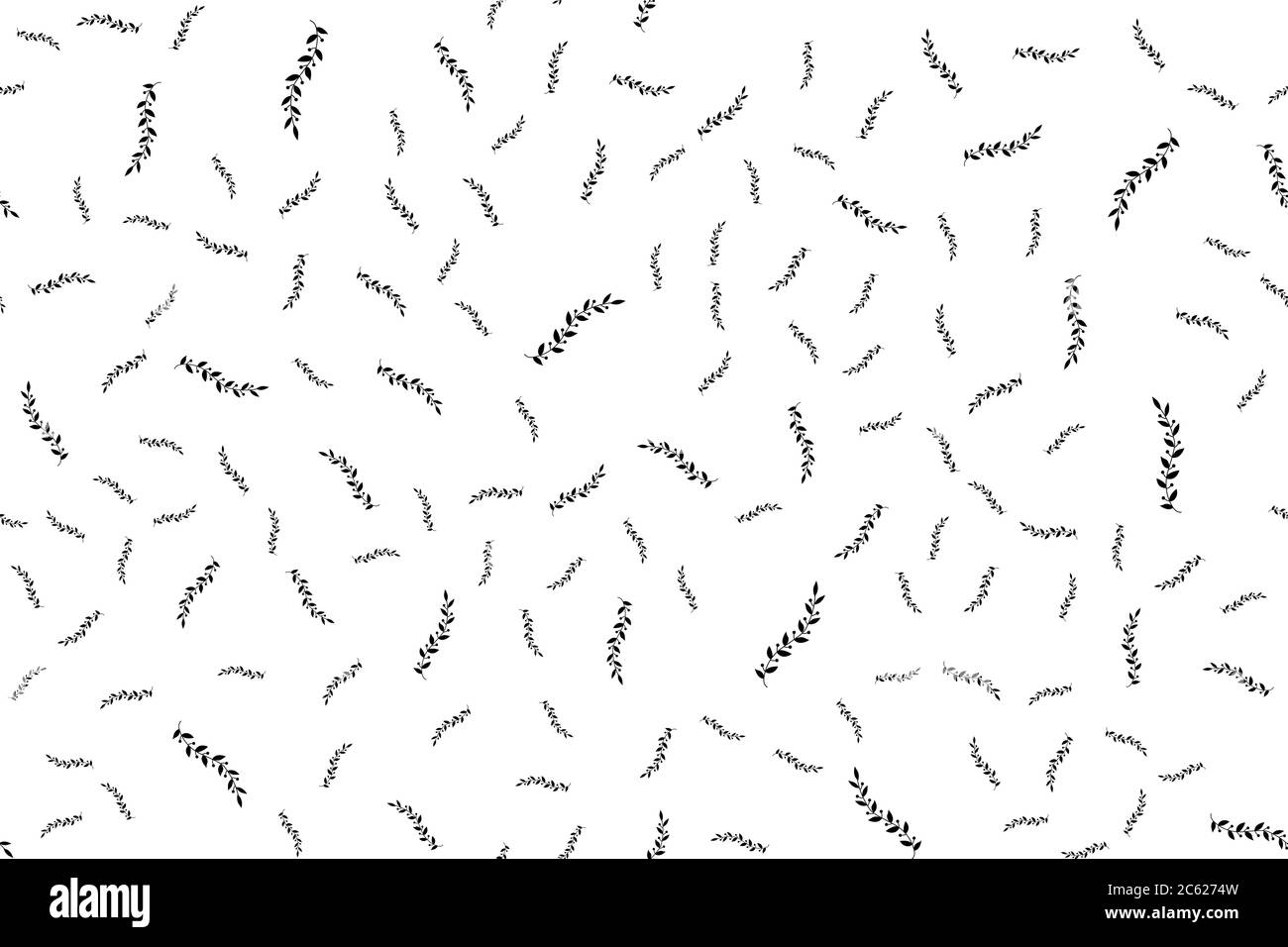 Zweig mit Blättern auf weißem Hintergrund. Monochromer nahtloser Vektorhintergrund. Stock Vektor
