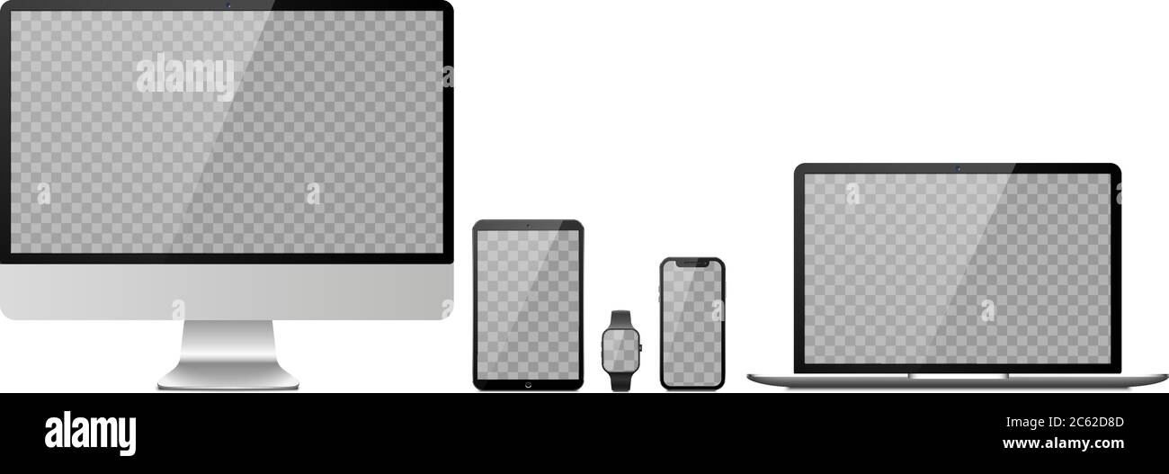 Geräte mit transparentem Wallpaper Mockup. Bildschirm „Gerätegröße“ Stock Vektor