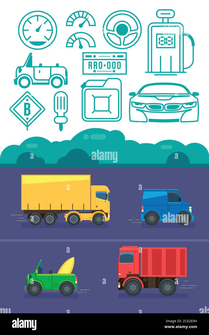 Vector Retro Auto Icon Set. Flache Ausführung. Moderne Auto Symbol isoliert Vektor-Grafik. Stock Vektor