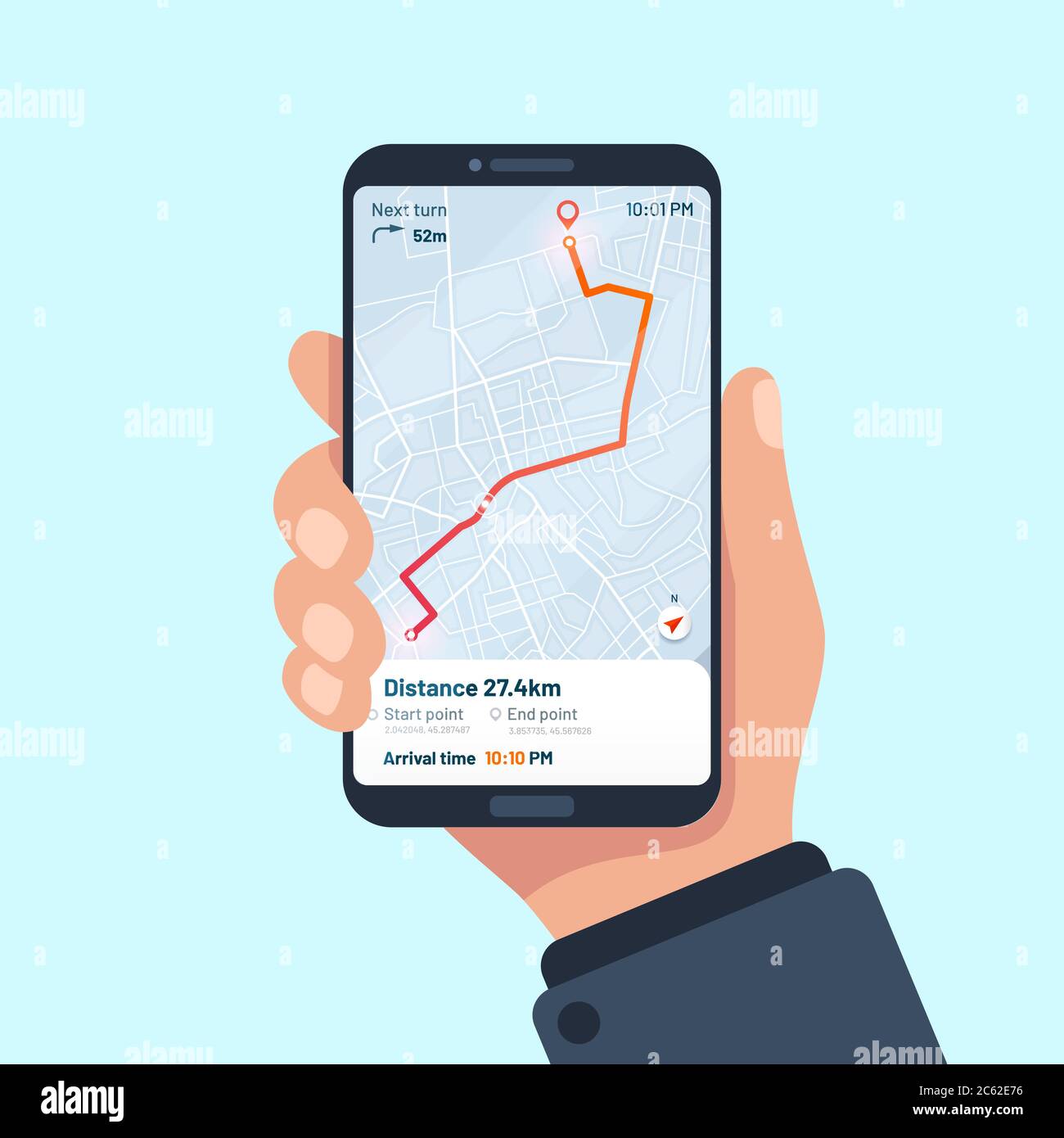 Smartphone-Navigations-App. Vector gps mobile Anwendung Stock Vektor